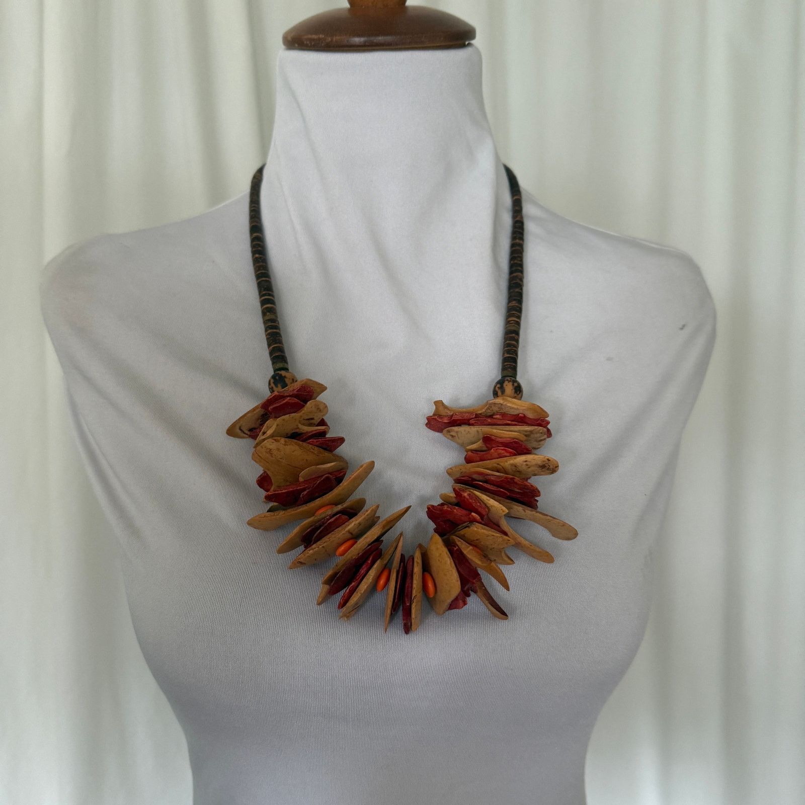 Vintage Vintage 80s Wood Abstract Statement Festival Necklace Boho Size ONE SIZE - 7 Thumbnail