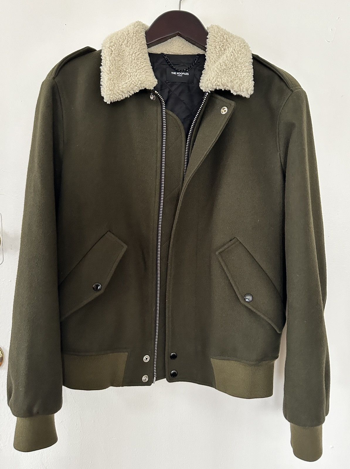 image of The Kooples Green Wool Bomber Jacket Size S, Men's