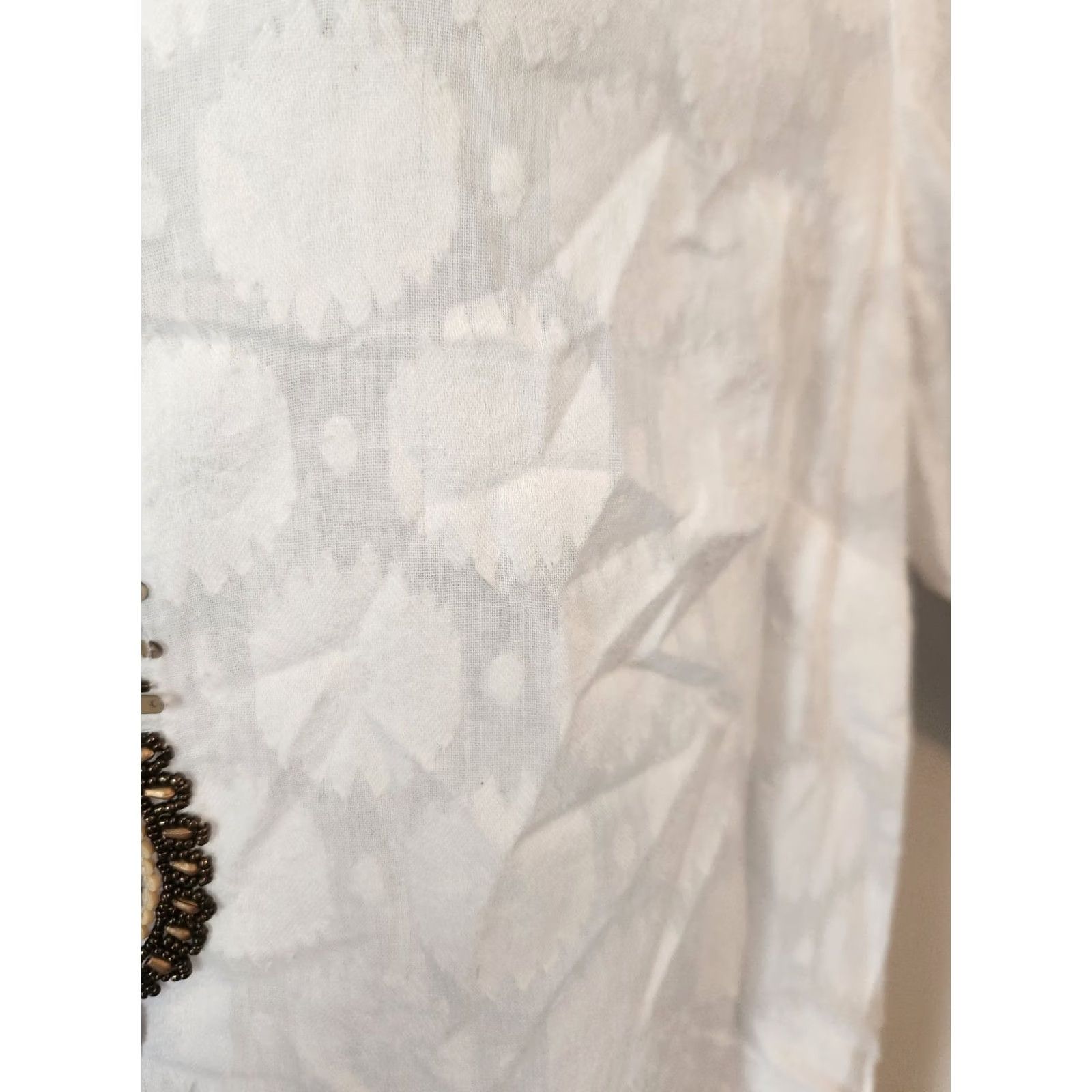 Charter Club Charter Club Woman White Beaded Detailed Tunic Top Blouse 0X V-Neck 3/4 Sleeve Casual Hippie Boho Yoga Travel Party/Cocktail Women Size XL / US 12-14 / IT 48-50 - 3 Thumbnail
