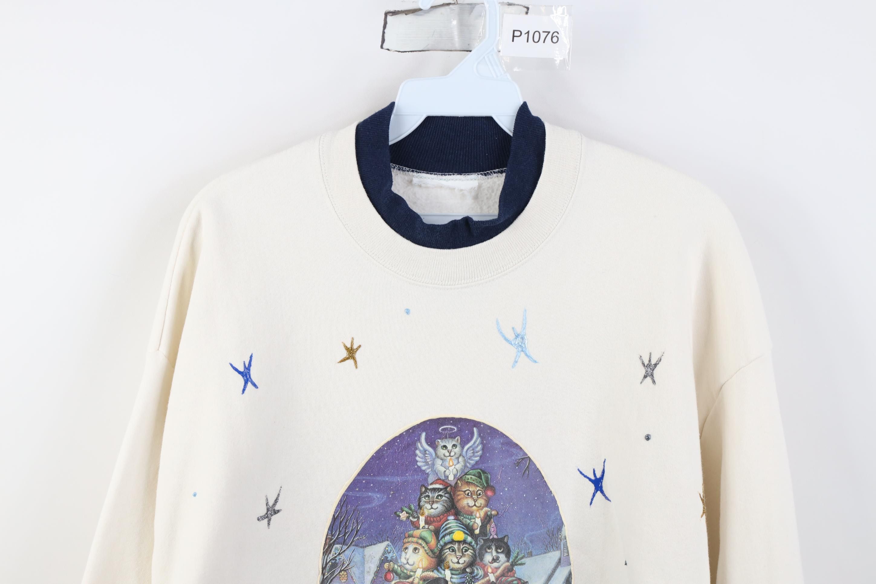 Vintage Vintage 90s Streetwear Christmas Tree Cat Kitten Sweatshirt Size XL / US 12-14 / IT 48-50 - 2 Thumbnail