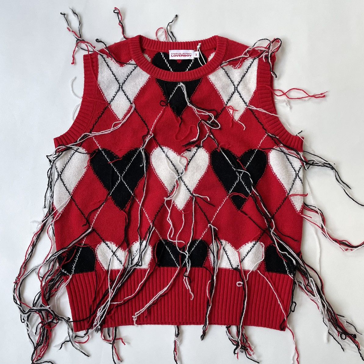 image of Charles Jeffrey Loverboy ‘Gudder’ Heart Argyle Patterned Vest, Men's (Size Medium)