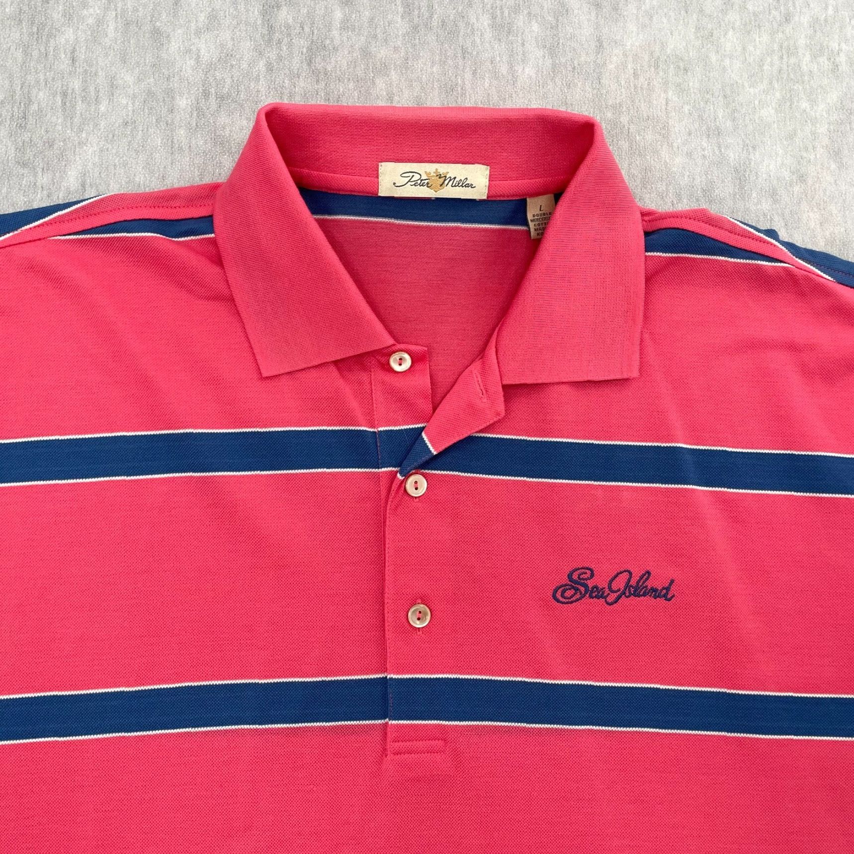 Peter Millar VINTAGE Peter Millar Polo Shirt Adult Large Pink Striped Sea Island Golf Mens L Size US L / EU 52-54 / 3 - 3 Thumbnail