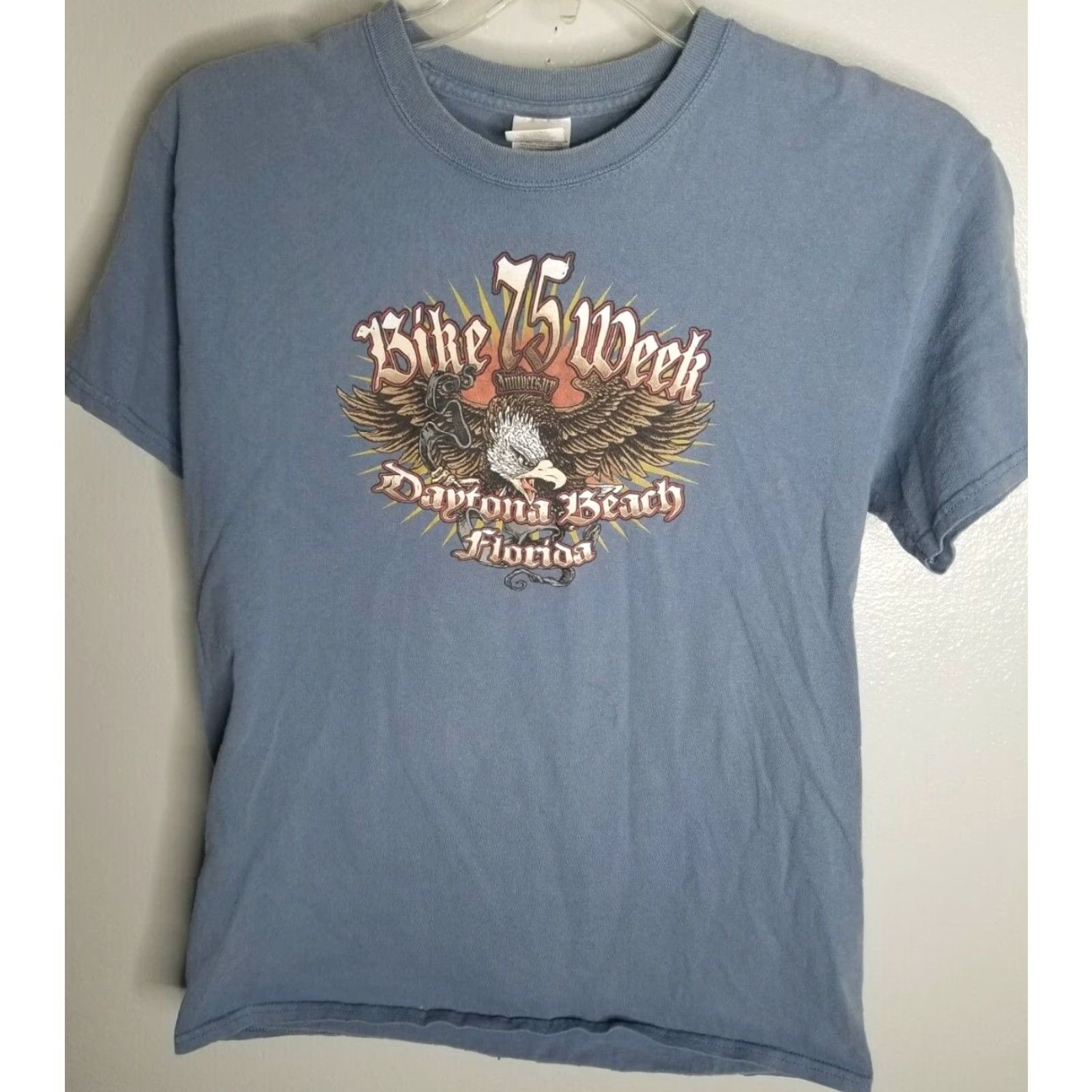 Gildan Mens M Daytona Beach Bike Week 75th Anniversary Blue T Shirt Double Sided Size US M / EU 48-50 / 2 - 3 Thumbnail