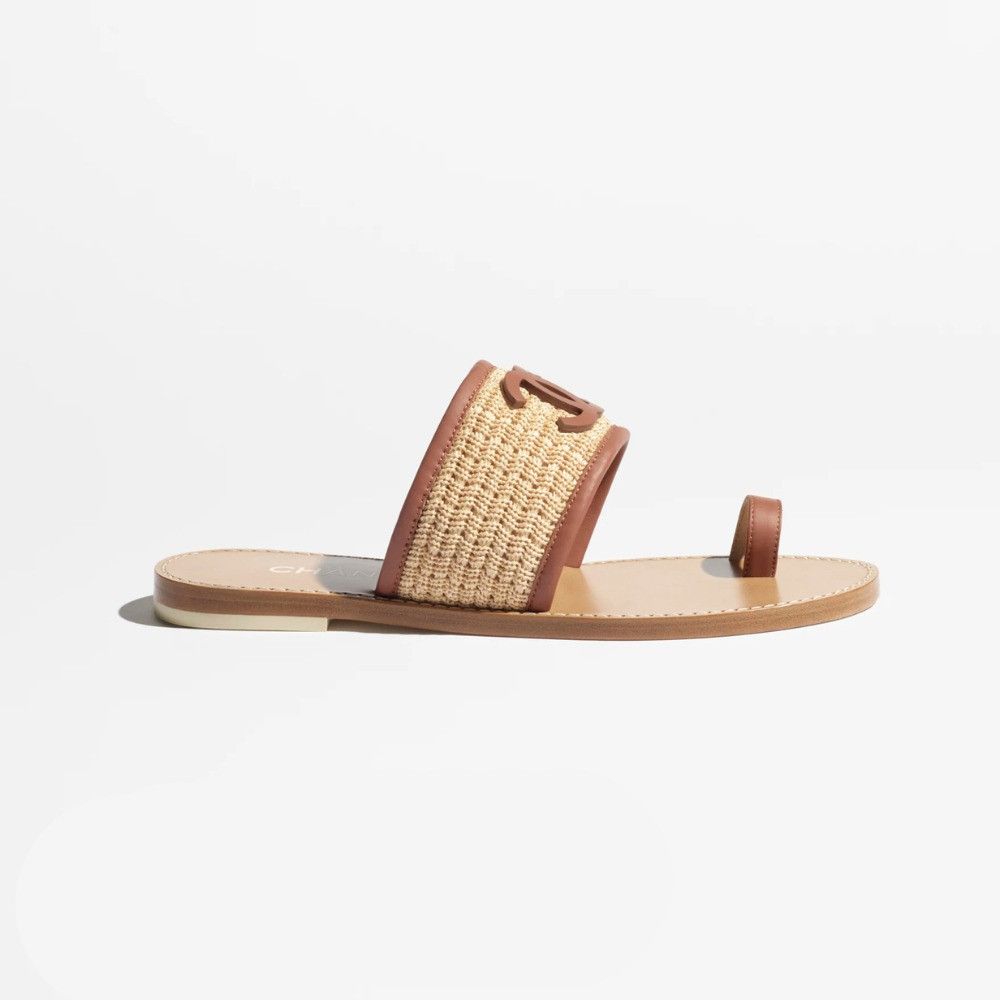 Chanel os11x0426 Chanel Raffia Thong Sandals in Beige/Brown Size US 7.5 / IT 37.5 - 1 Thumbnail
