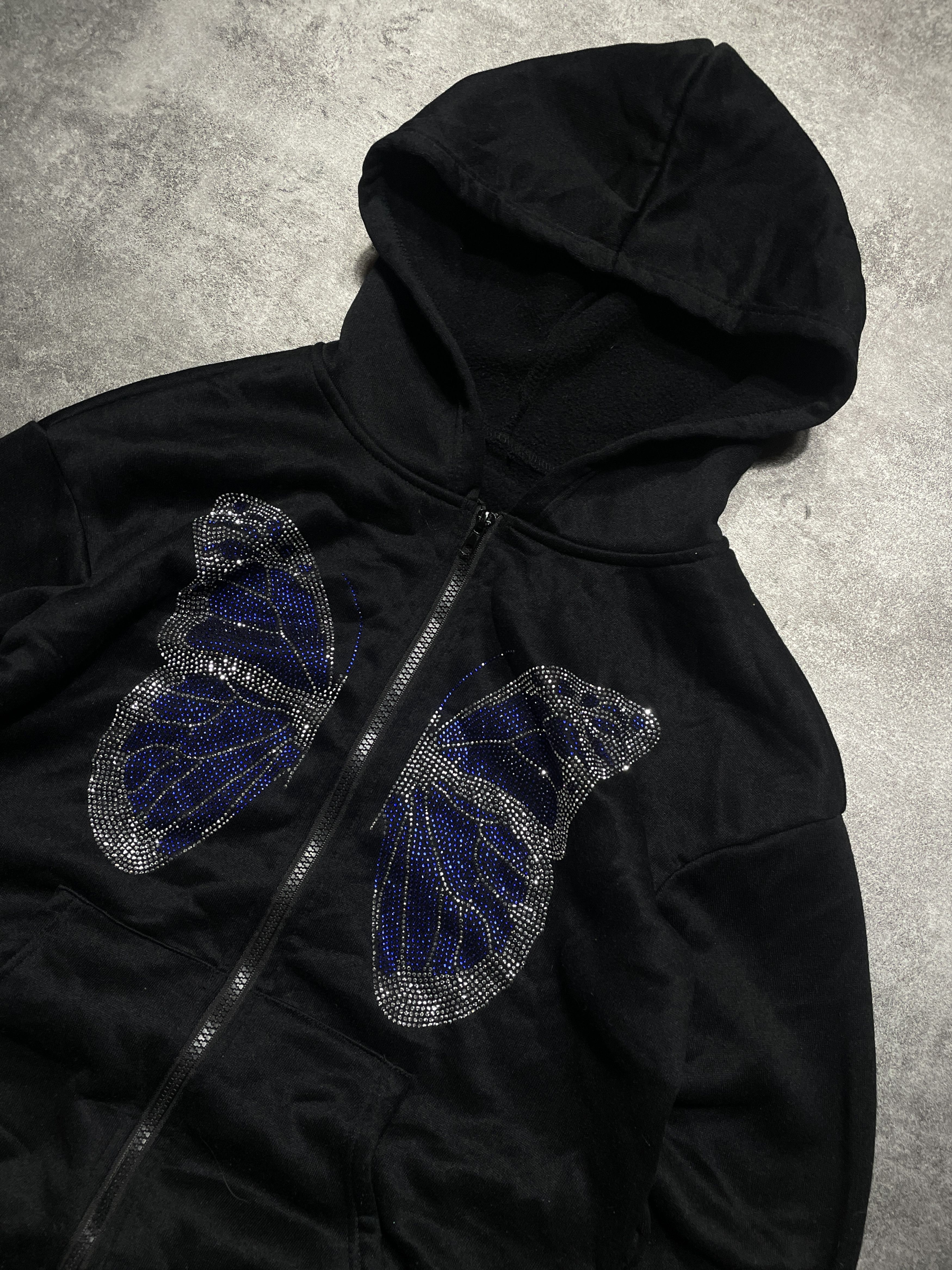 Vintage 🔥RARE🔥Hype Butterfly Rhinestones Shiny Hoodie Zip Size S / US 4 / IT 40 - 2 Thumbnail