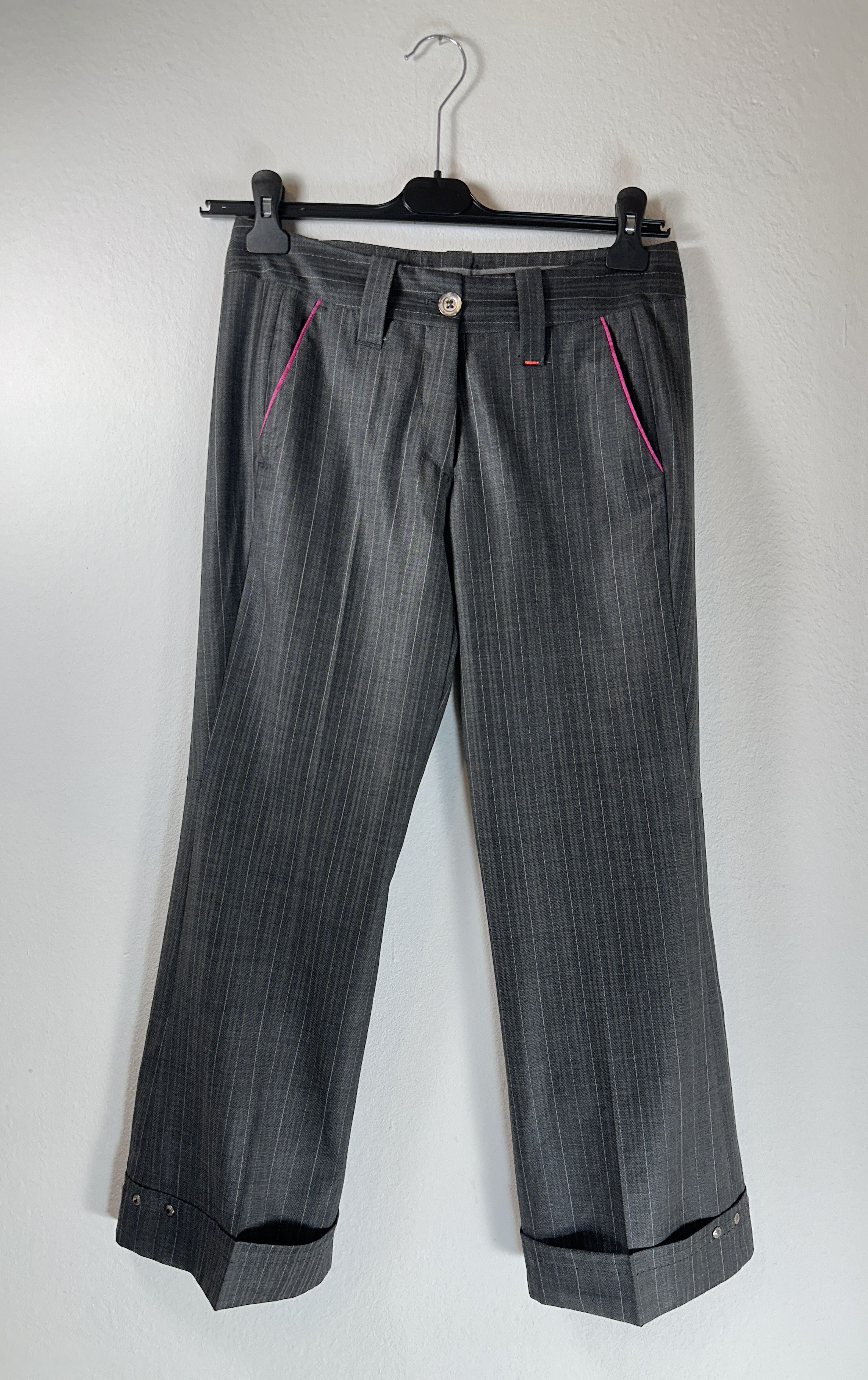 image of Marithe Francois Girbaud Grey Wool Striped Trousers, Women's (Size 26)
