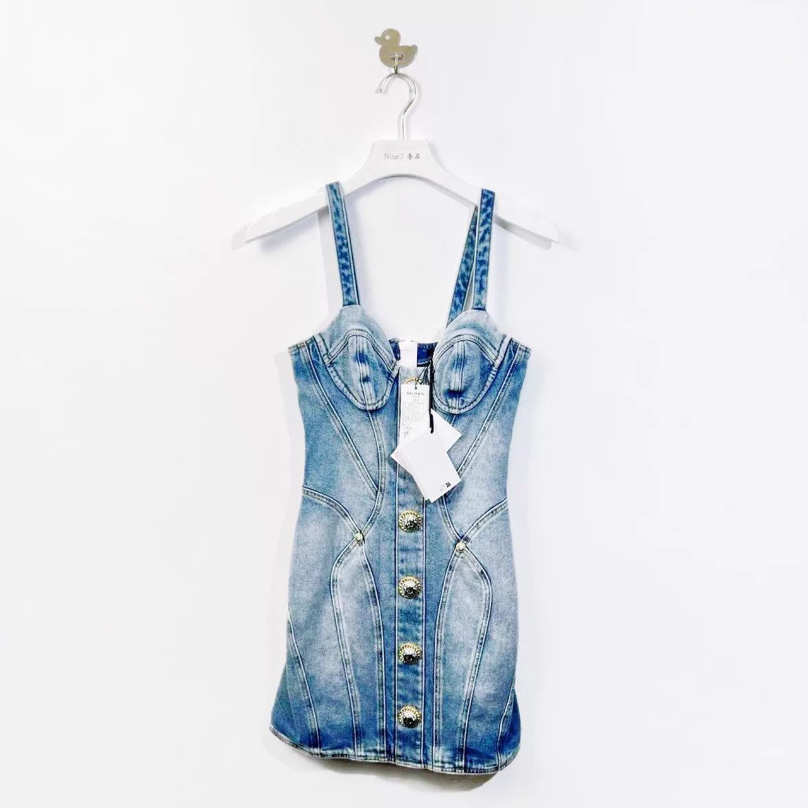 Balmain Balmain 24 New Heart Neck Zipper Short Denim Cami Dress Size XS / US 0-2 / IT 36-38 - 1 Thumbnail