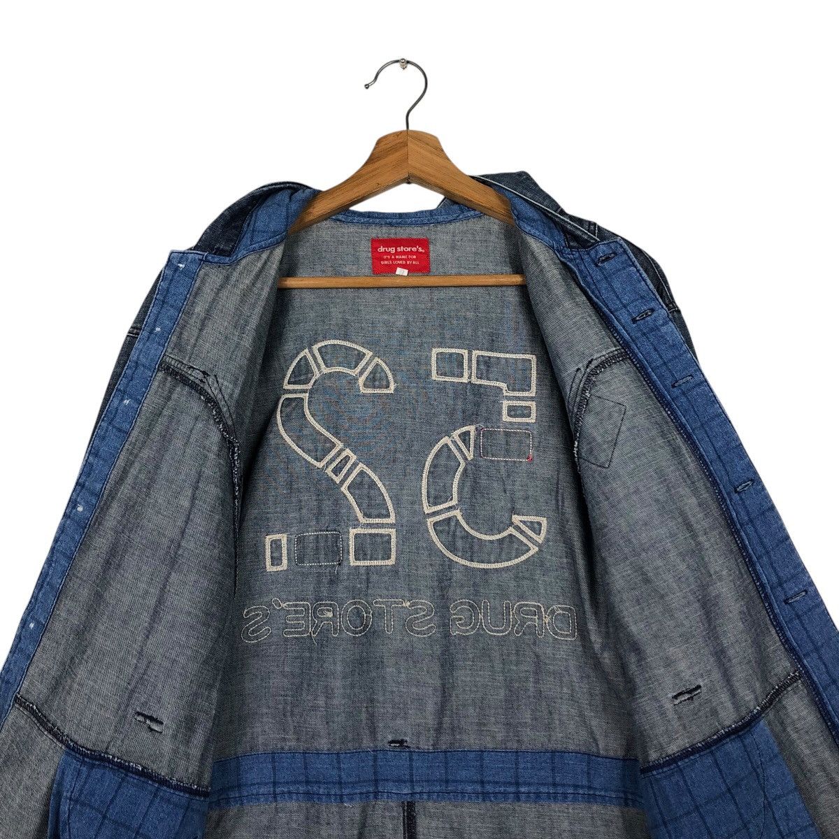 Japanese Brand 📌Vintage Biker Denim Jacket Drug Store's Big Logo Design Size US M / EU 48-50 / 2 - 16 Thumbnail