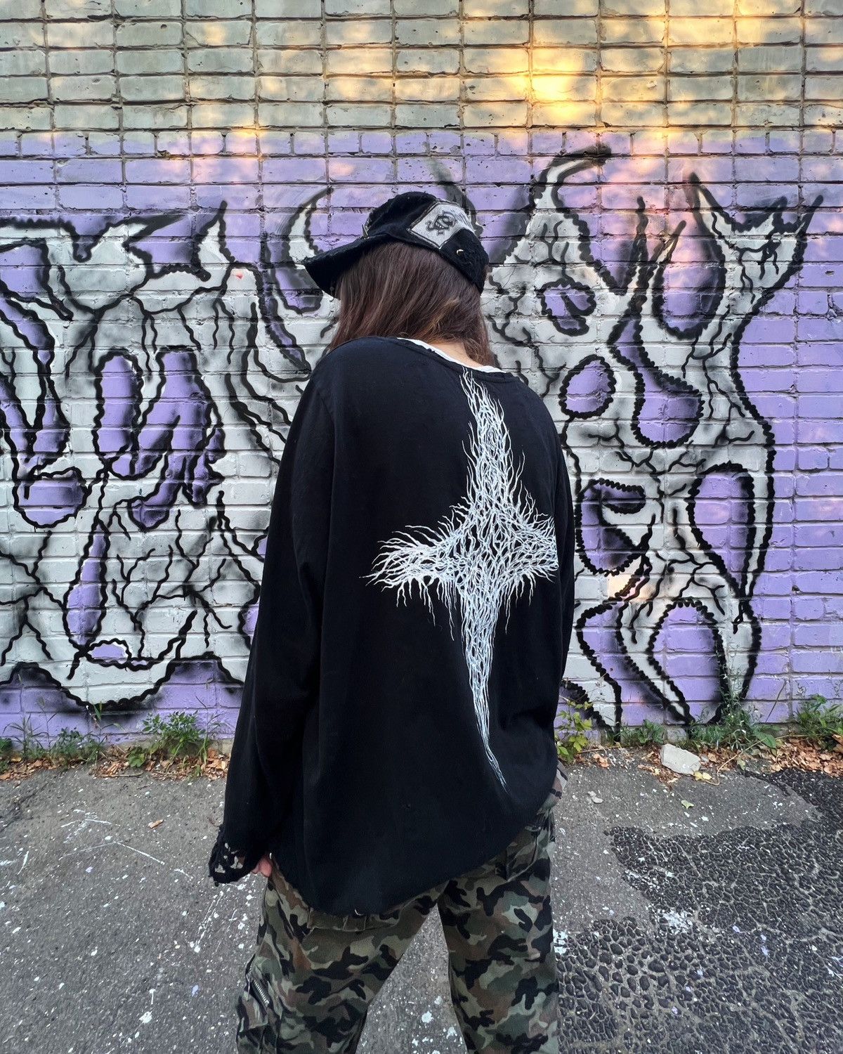 Designer Ghotic black metal dark custom distressed longsleeve Size US M / EU 48-50 / 2 - 3 Thumbnail