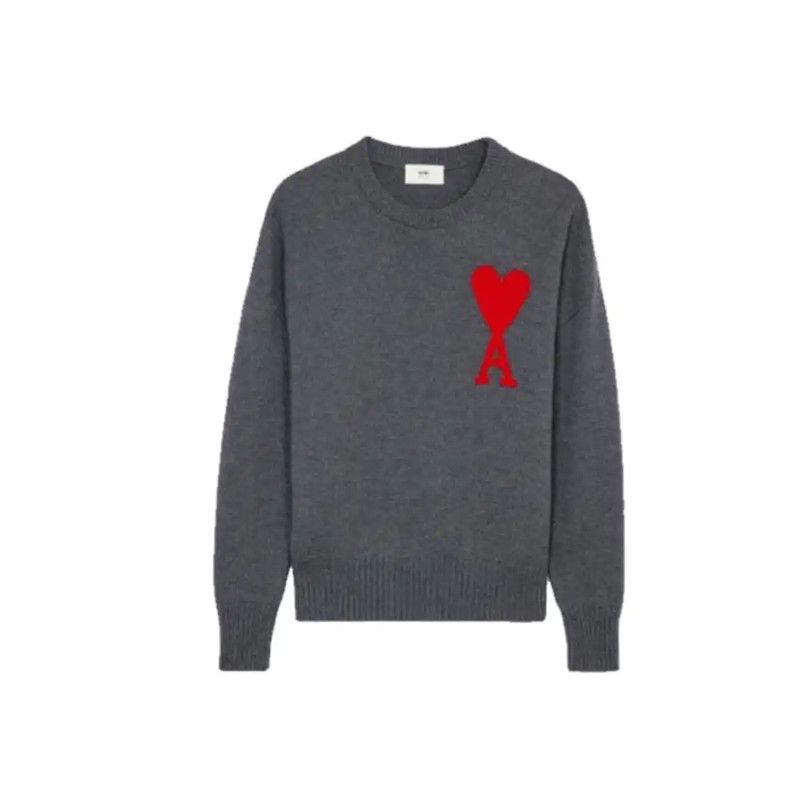 AMI AMI Grey Sweater with Heart Logo 0089 Size US S / EU 44-46 / 1 - 1 Thumbnail
