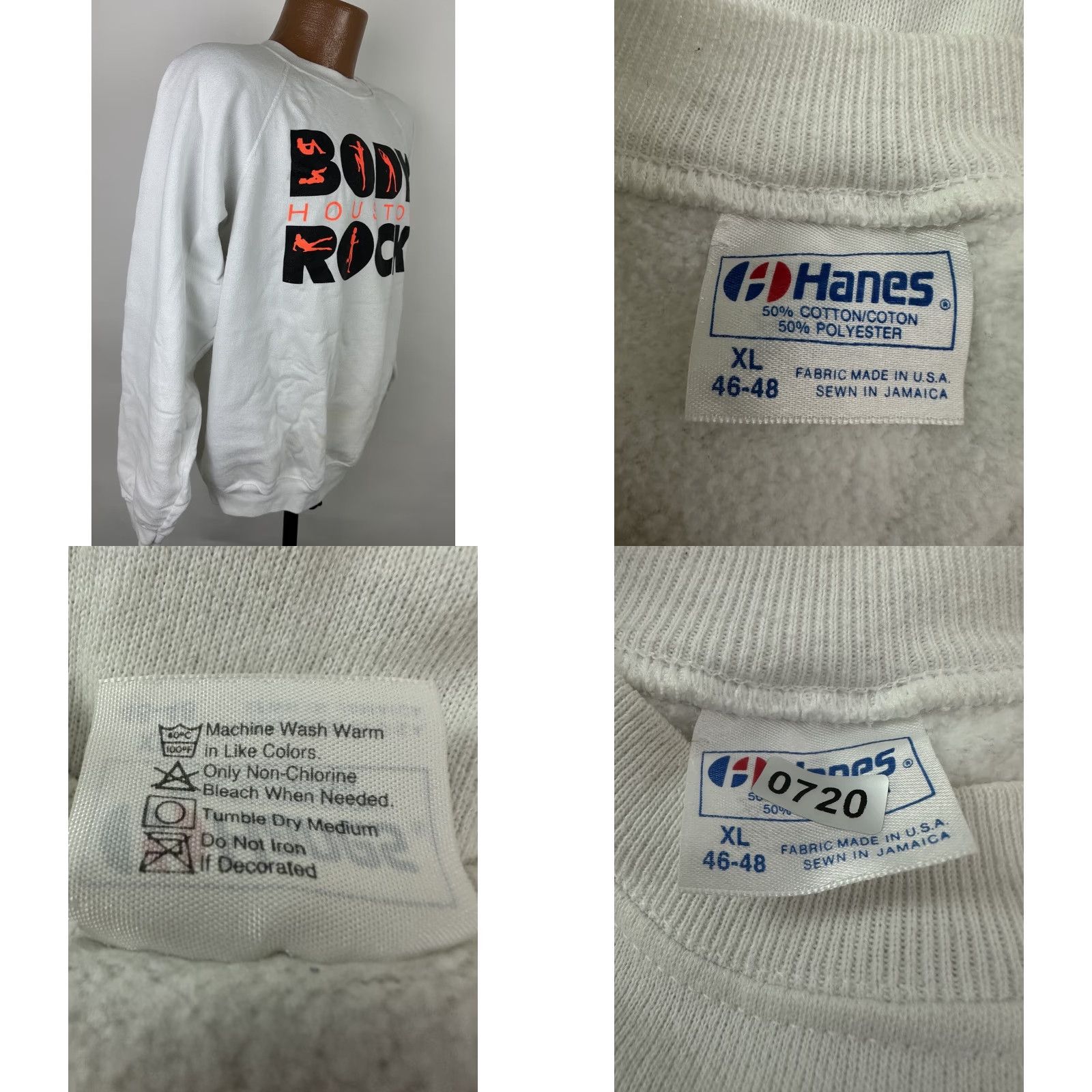 Hanes VINTAGE Hanes White Raglan Sweatshirt XL Men Pullover 90s 80s Crew Neck Lightweight Cotton Blend Graphic Size US XL / EU 56 / 4 - 9 Thumbnail