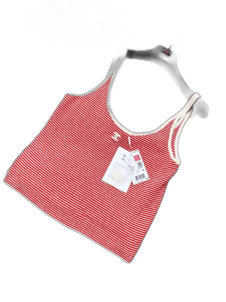 Chanel Chanel Pink Striped Tank Top with Tags Size L / US 10 / IT 46 - 1 Thumbnail