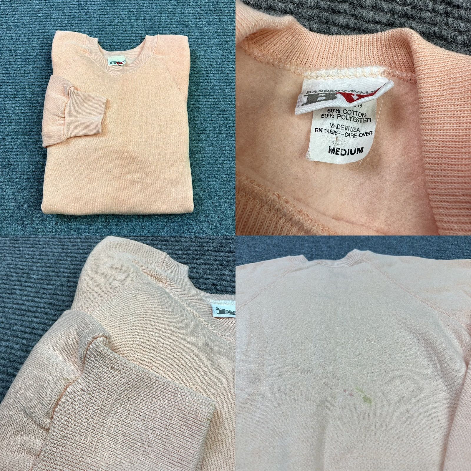 Vintage VINTAGE Bassett Walker Raglan Crewneck Sweatshirt Adult M 50/50 Cotton Polyester Pastel Orange 90s Mens Womens Unisex Sweatshirt Size US M / EU 48-50 / 2 - 8 Thumbnail
