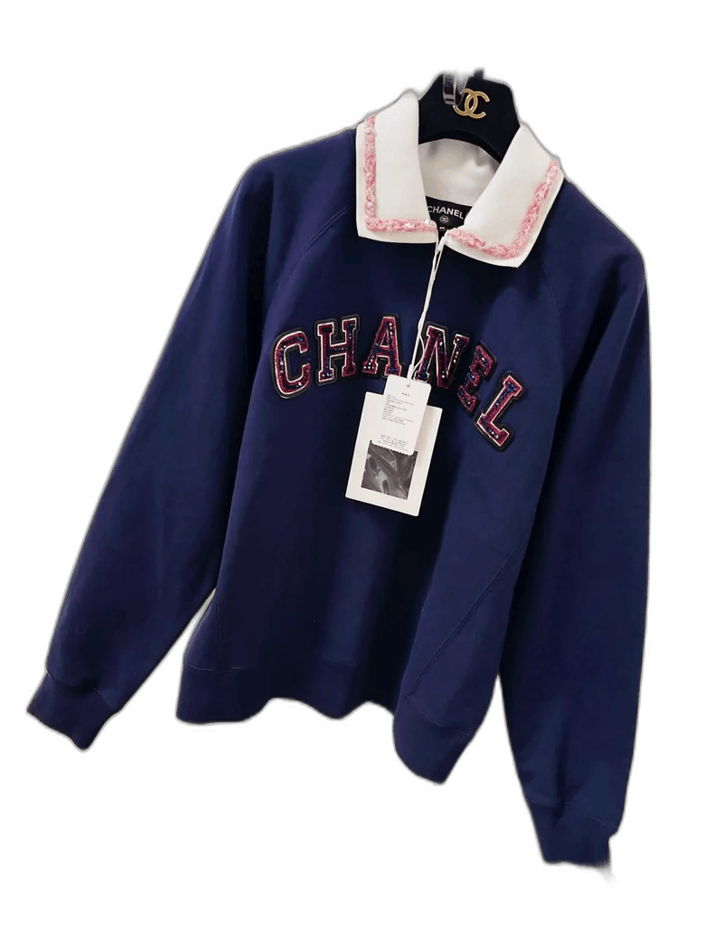 Chanel Chanel Logo Long Sleeve Sweatshirt in Navy Size S / US 4 / IT 40 - 1 Thumbnail