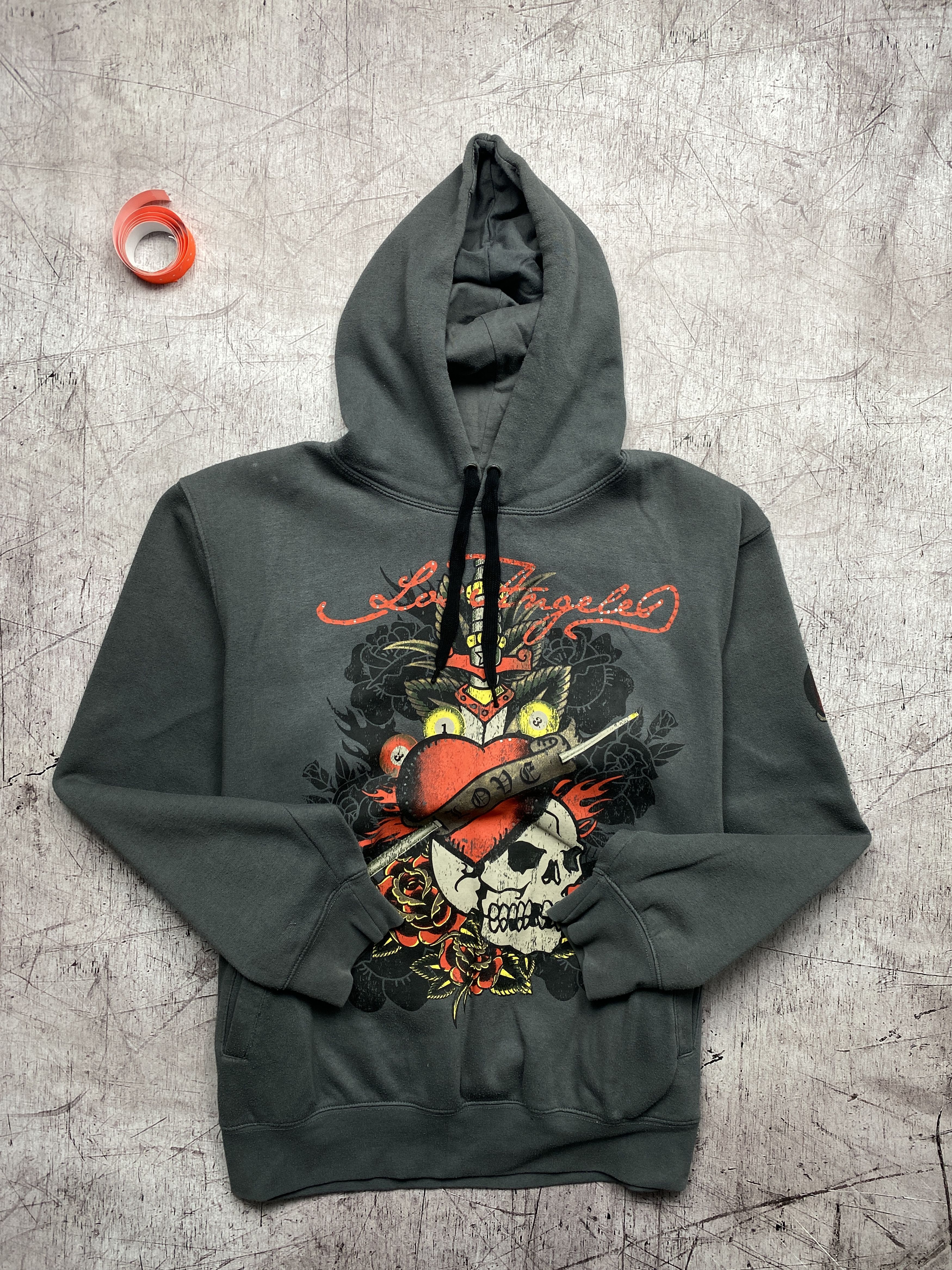 トップス archive Ed Hardy zip hoodie grunge y2k Ed Hardy Zip Up Hoodie Grey Heart Skull Tattoo Love Kills