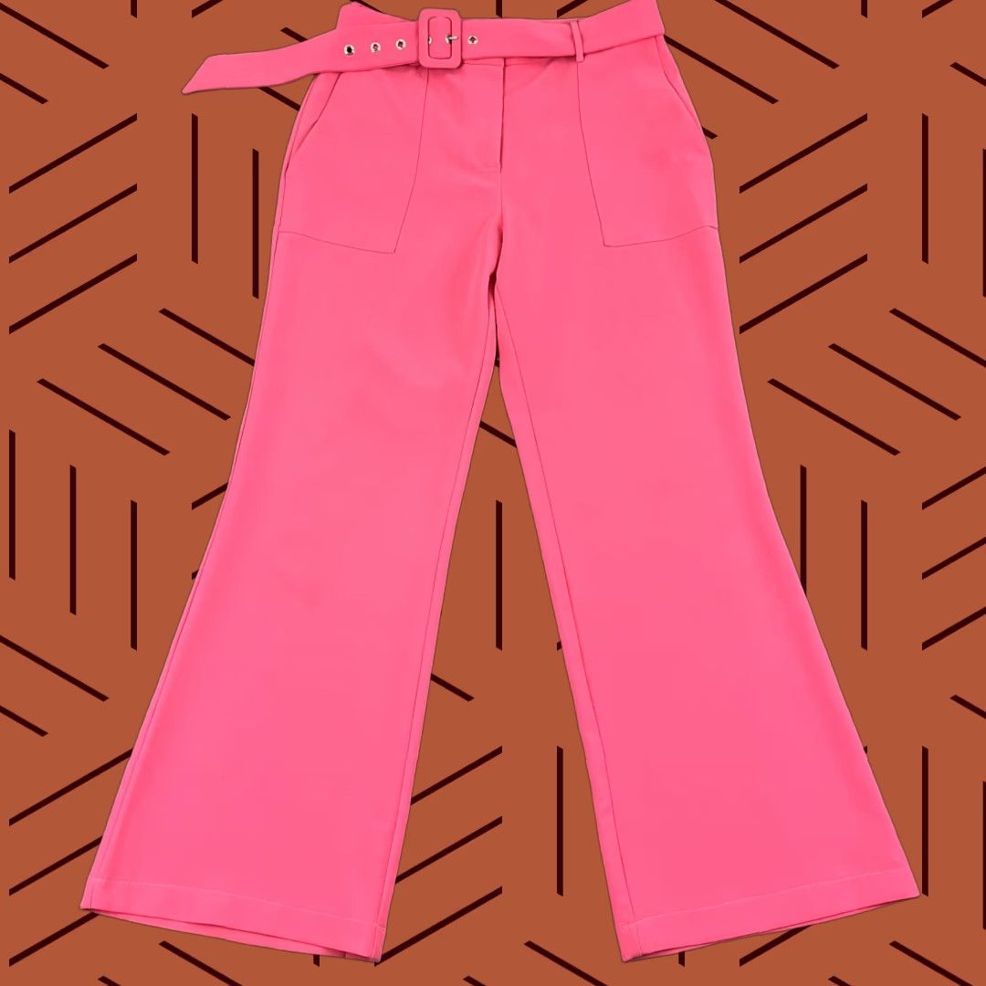 Vintage ADELYN RAE Pants Womens Medium Hot Pink Belted Wide Flare Trousers Preppy Casual Workwear Size 32" / US 10 / IT 46 - 1 Thumbnail