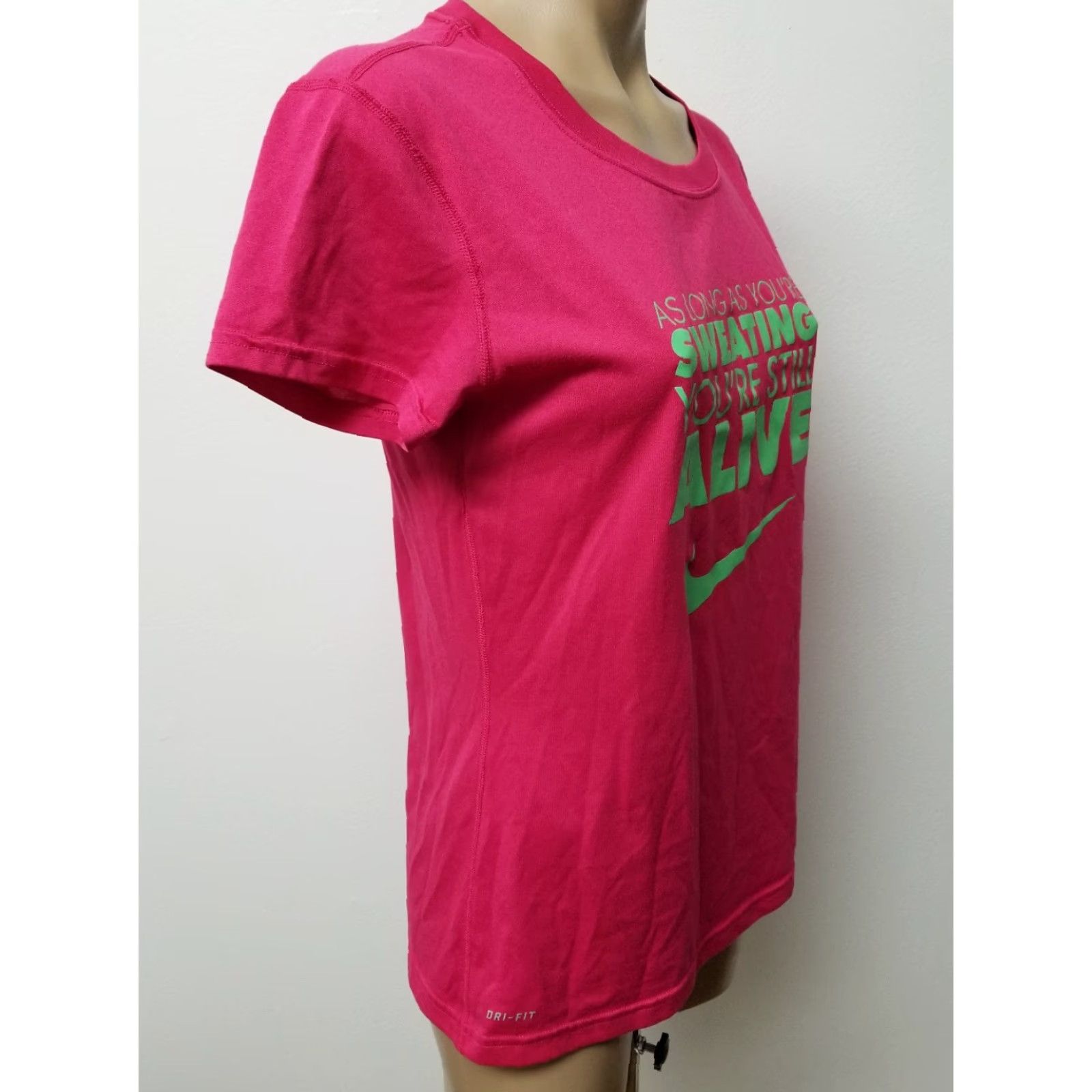 Nike Nike Dri-Fit Womens Fitness Tee S Pink and Green As Long As you're Sweating Shirt Womens S Pink and Green Nike Dri-Fit Tee Size ONE SIZE - 4 Thumbnail