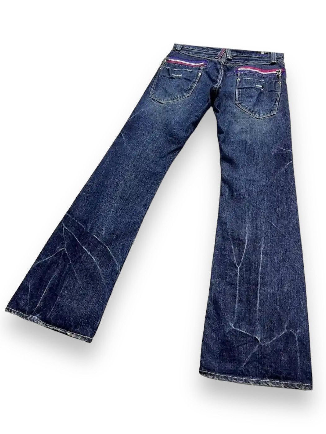 Japan Blue 🇯🇵MADE IN NIPPON!BLAST Clawmark Whisker Vtg Punk Flare🤘🏼 Size US 30 / EU 46 - 7 Thumbnail