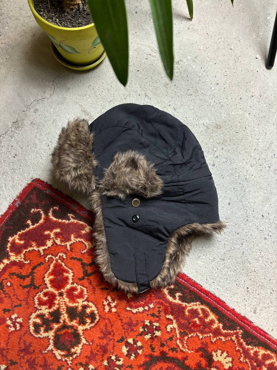 Hysteric Glamour × Vintage Vintage Y2K Japanese brand Ushanka nylon opium black fur Size ONE SIZE - 1 Thumbnail