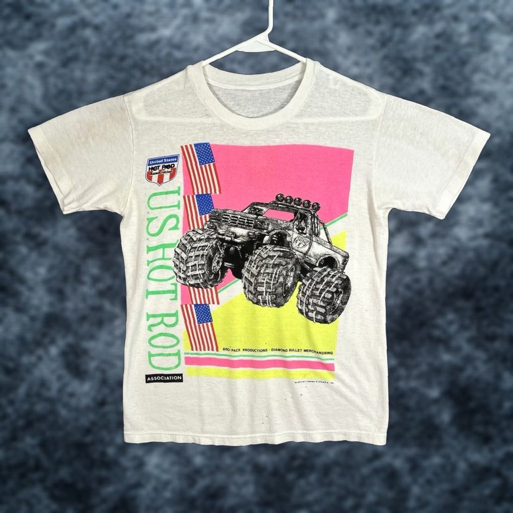 Vintage VINTAGE 80s Hot Rod Monster Truck Racing Graphic Tee Adult Medium White Mens Size US M / EU 48-50 / 2 - 1 Thumbnail