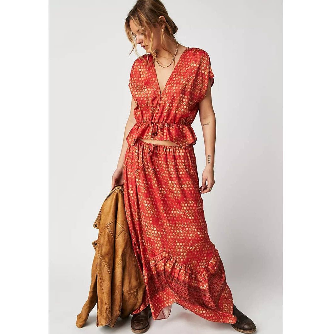image of New Free People Dreambound Set Maxi Skirt Set $168 Xs Red, Women's (Size 26)