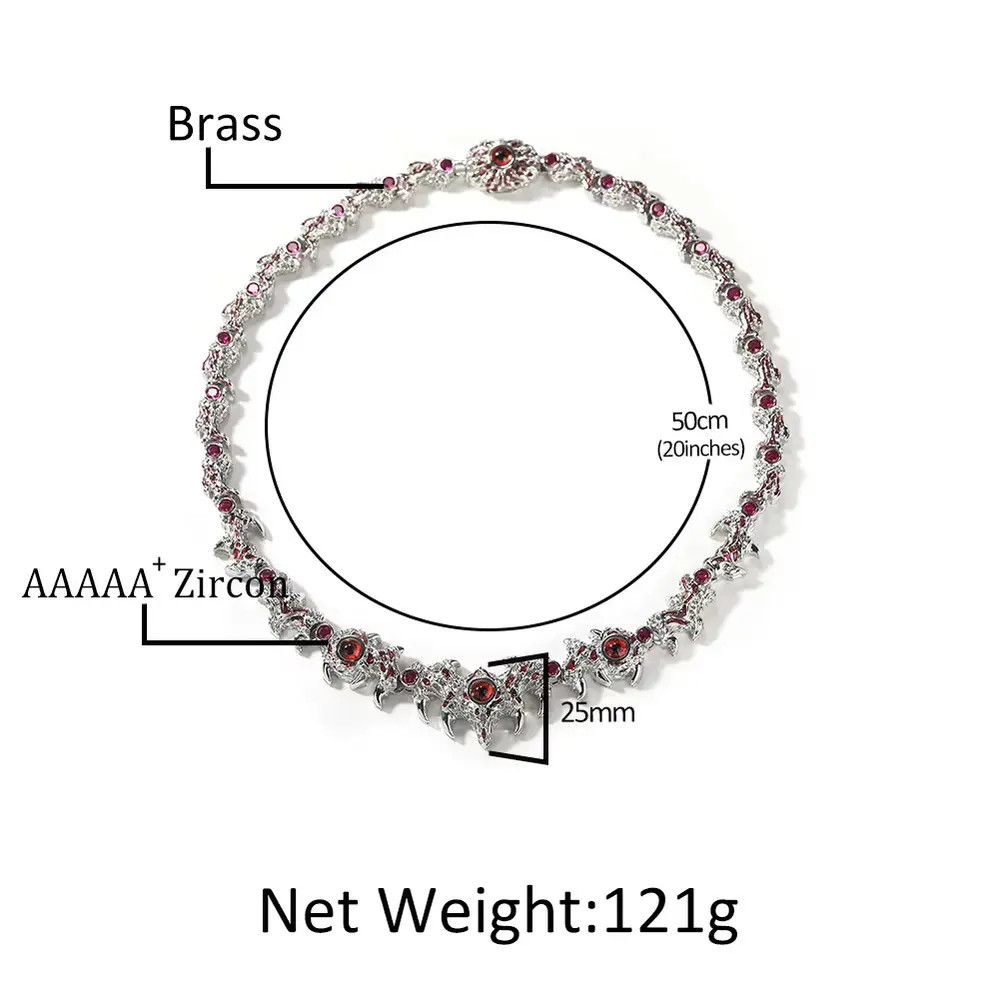 Jewelry Iced Out Silver Color Red Eyes Chain Necklace Size ONE SIZE - 8 Thumbnail