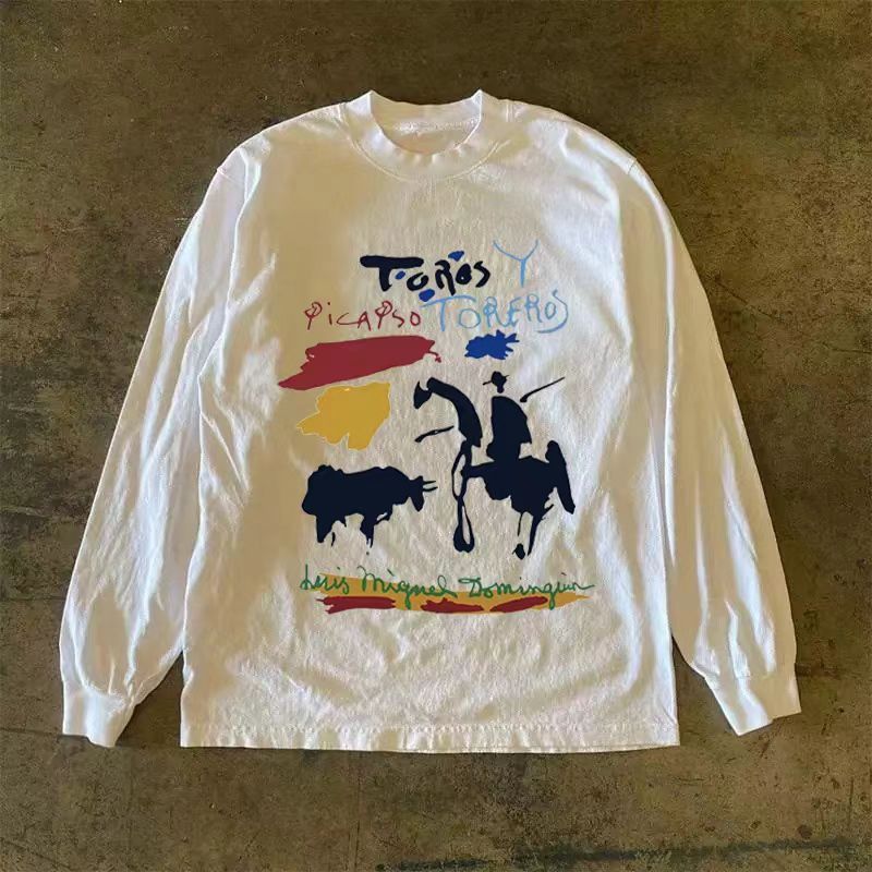 Japanese Brand × Vintage White retro long-sleeved tee with matador print Size US L / EU 52-54 / 3 - 1 Thumbnail