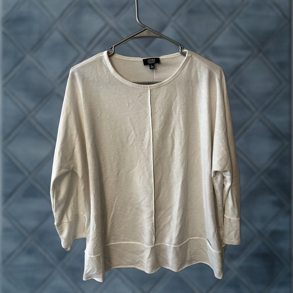 Jones New York Jones New York Women Top Large White Cotton Blend Long Sleeve Casual Top Size L / US 10 / IT 46 - 1 Thumbnail