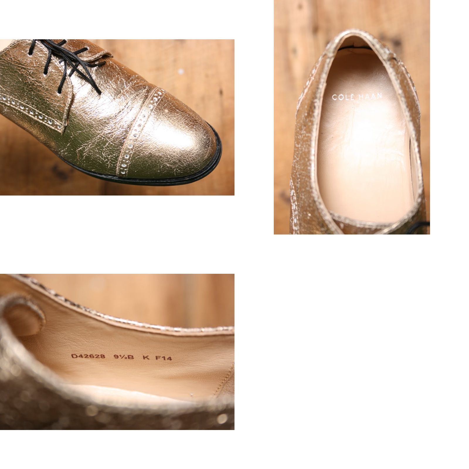 Cole Haan VINTAGE COLE HAAN Gramercy Gold Crackled Leather Brogue Cap Toe Oxford Women's 9.5 B Size ONE SIZE - 8 Thumbnail