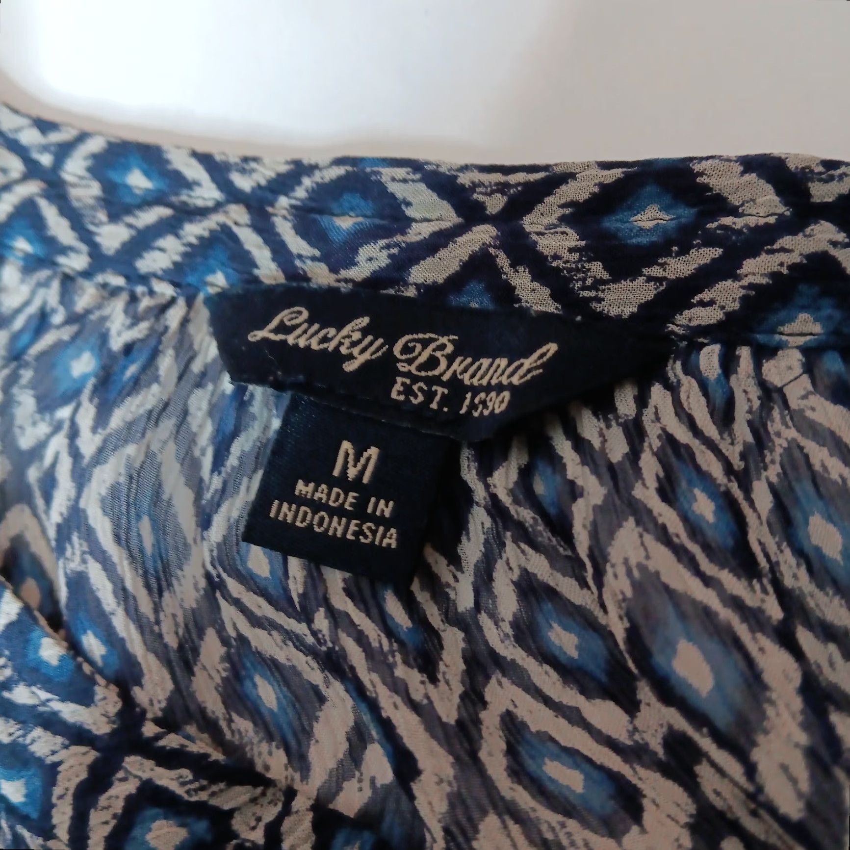 Lucky Brand Lucky Brand Blouse Shirt Women Medium Long Sleeve Sheer Blue Geometric Diamond Button Up Shirt Size M / US 6-8 / IT 42-44 - 6 Thumbnail