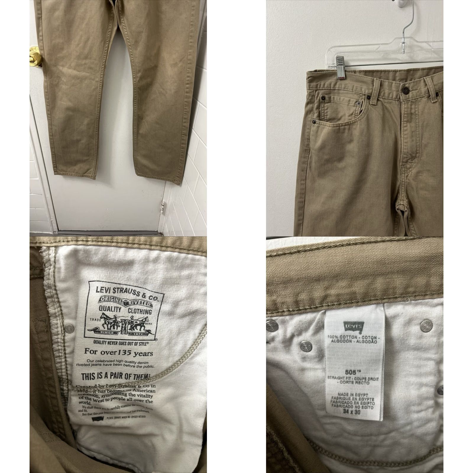 Denime Levi Strauss 505 Jeans Mens 34x30 Tan Regular Fit Denim Pants Jeans Size US 34 / EU 50 - 8 Thumbnail