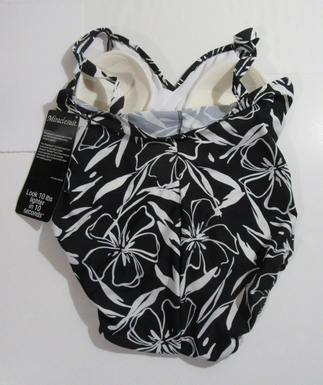 Designer Miraclesuit Womens 1 Piece Swimsuit Black Floral Size 14 Size ONE SIZE - 2 Thumbnail