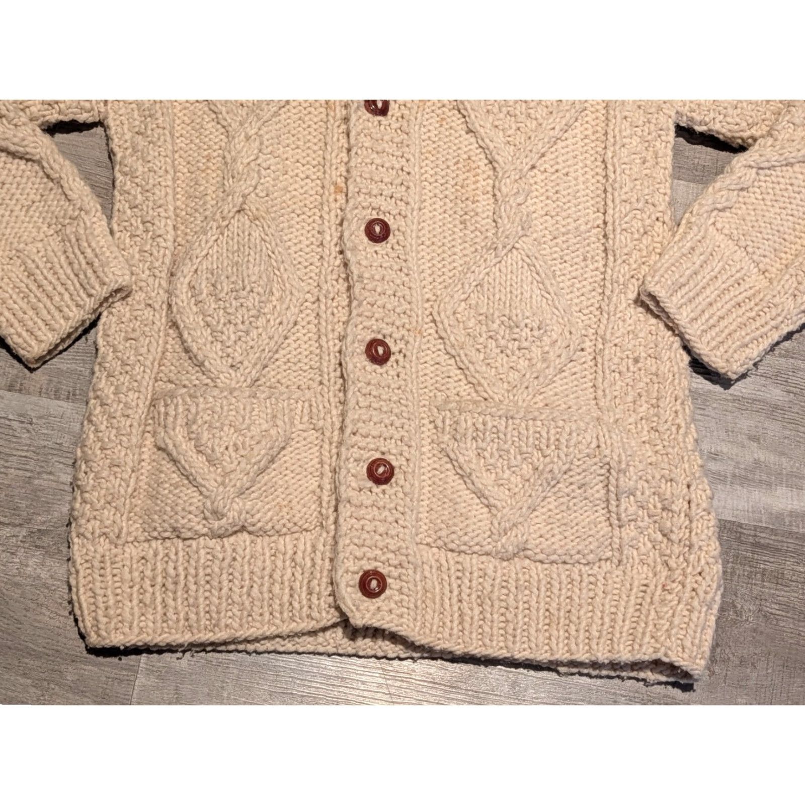 Vintage VINTAGE Sisandina Womens Cardigan Sweater Wool M/L Cream Fisherman Mock Neck Zipper Pockets Heavyweight Knit Long Sleeve Size M / US 6-8 / IT 42-44 - 5 Thumbnail