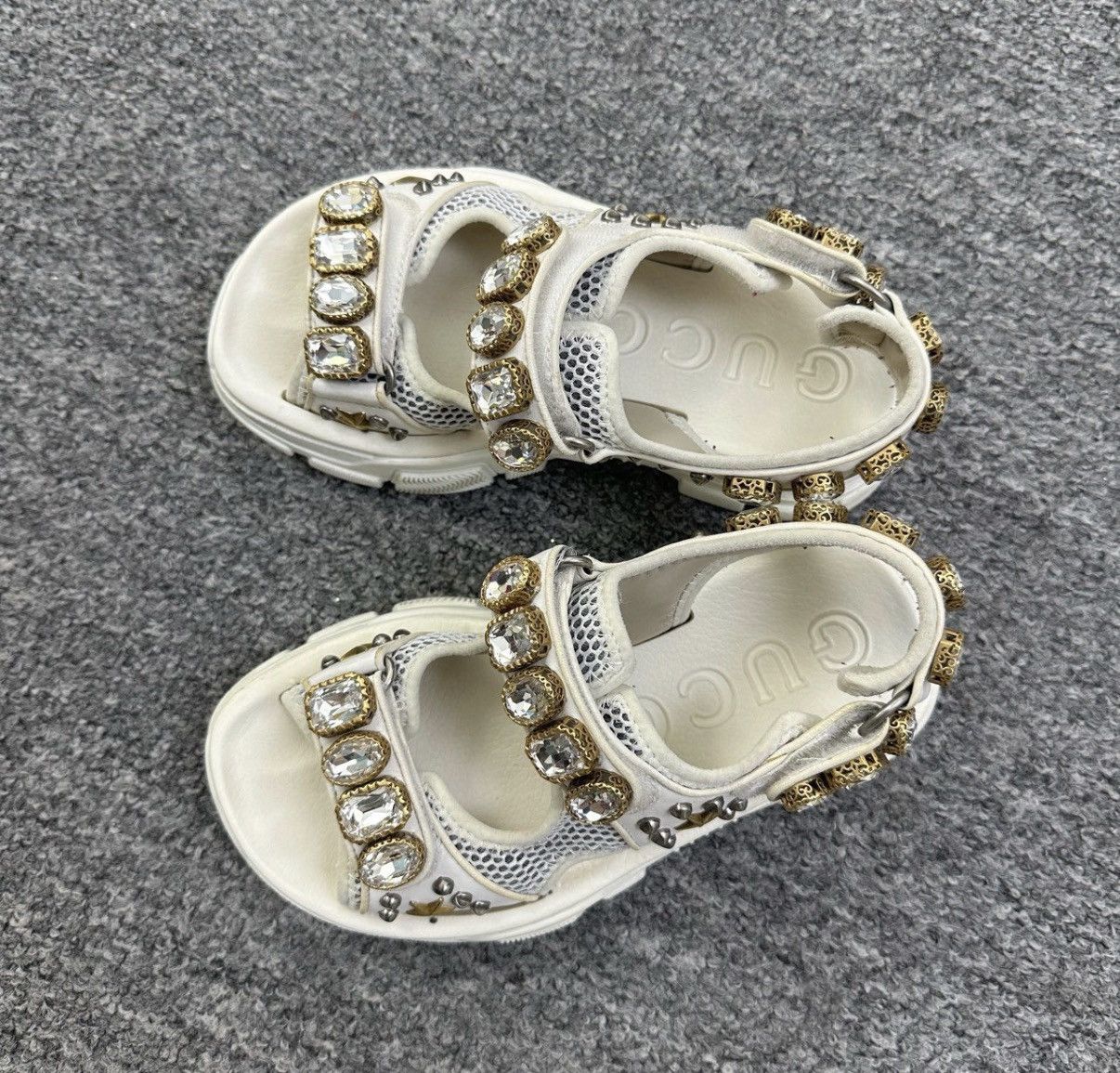 Gucci Gucci White Square Diamond Platform Sandals K12 Size US 5.5 / IT 35.5 - 1 Thumbnail
