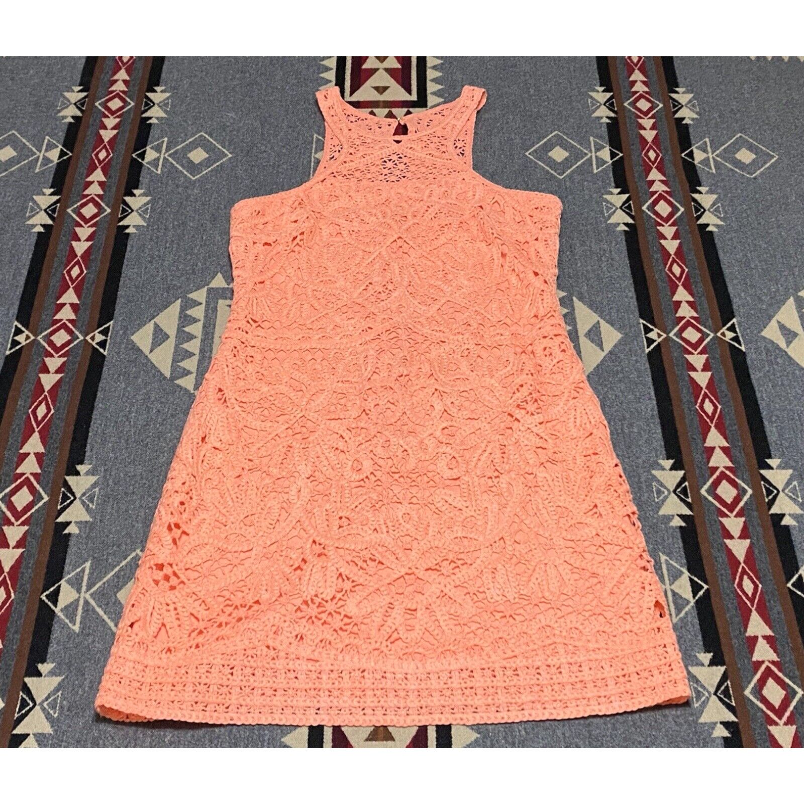 image of Lilly Pulitzer Jaimie Cantaloupe Knit Crochet Lace Panels Shift Dress Size S Br in White, Women's