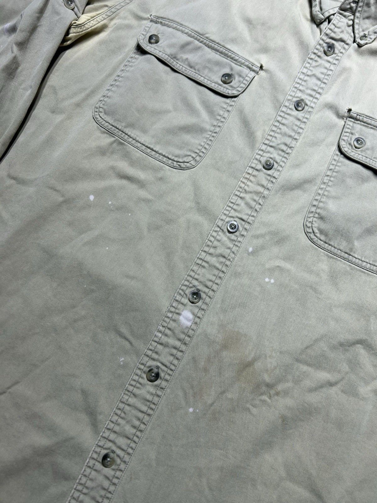 Vintage Vintage Cabelas button shirt paint distressed khaki XL tall Size US XL / EU 56 / 4 - 3 Thumbnail