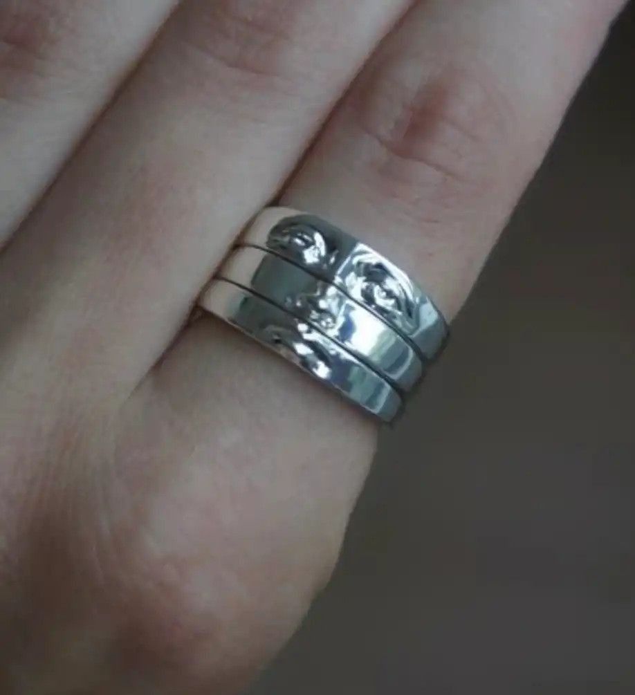 Jewelry Face Finger Rings Silver Face Anatomy Human Head Jewelry Art Size ONE SIZE - 4 Thumbnail