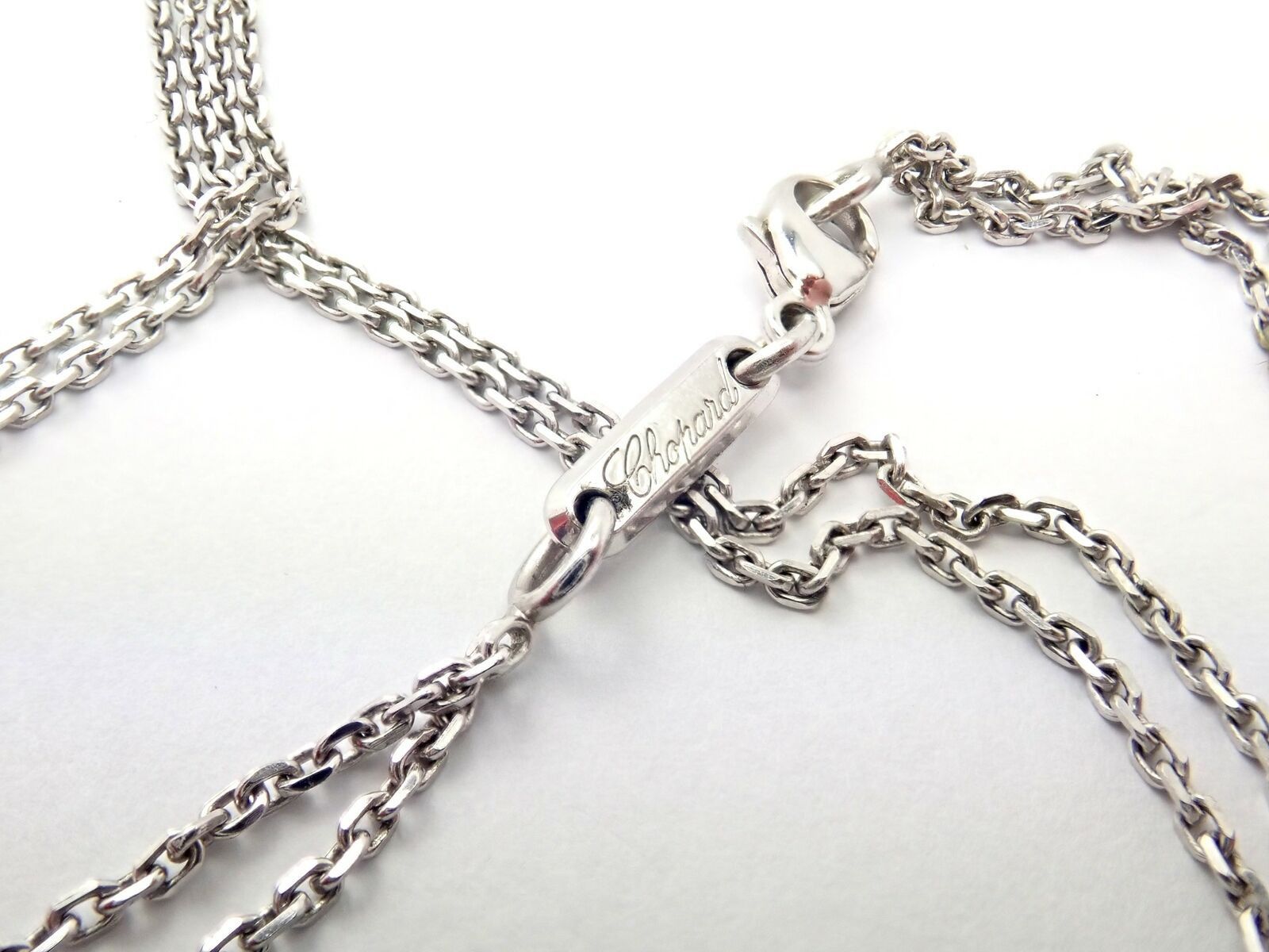 18k White Gold Large Double Happy Hearts Diamond Necklace