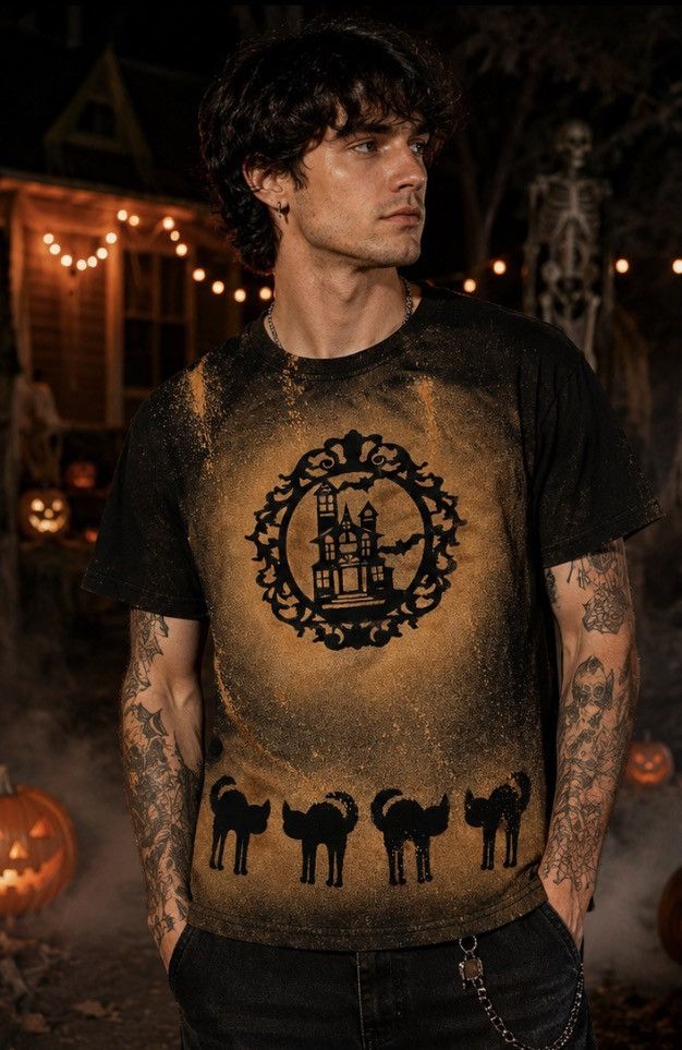 Other Halloween Bleach Wash T-Shirt Black Medium Haunted House Size US M / EU 48-50 / 2 - 1 Thumbnail