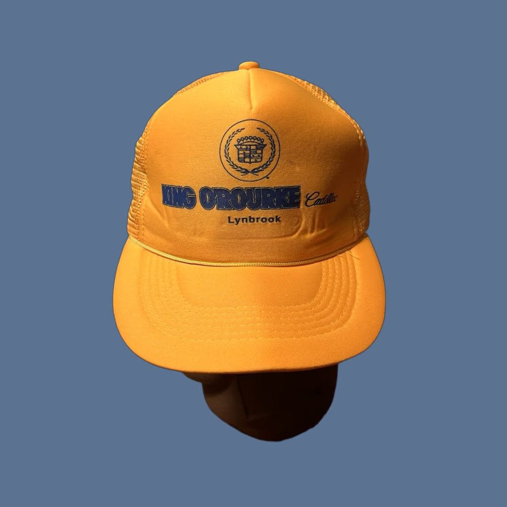 Vintage VINTAGE King O’Rourke Cadillac Snapback Hat Yellow 80s Sunbelt Trucker Hat Men One Size Adjustable Yellow 80s Cars Retro Transportation Mens Size ONE SIZE - 1 Thumbnail