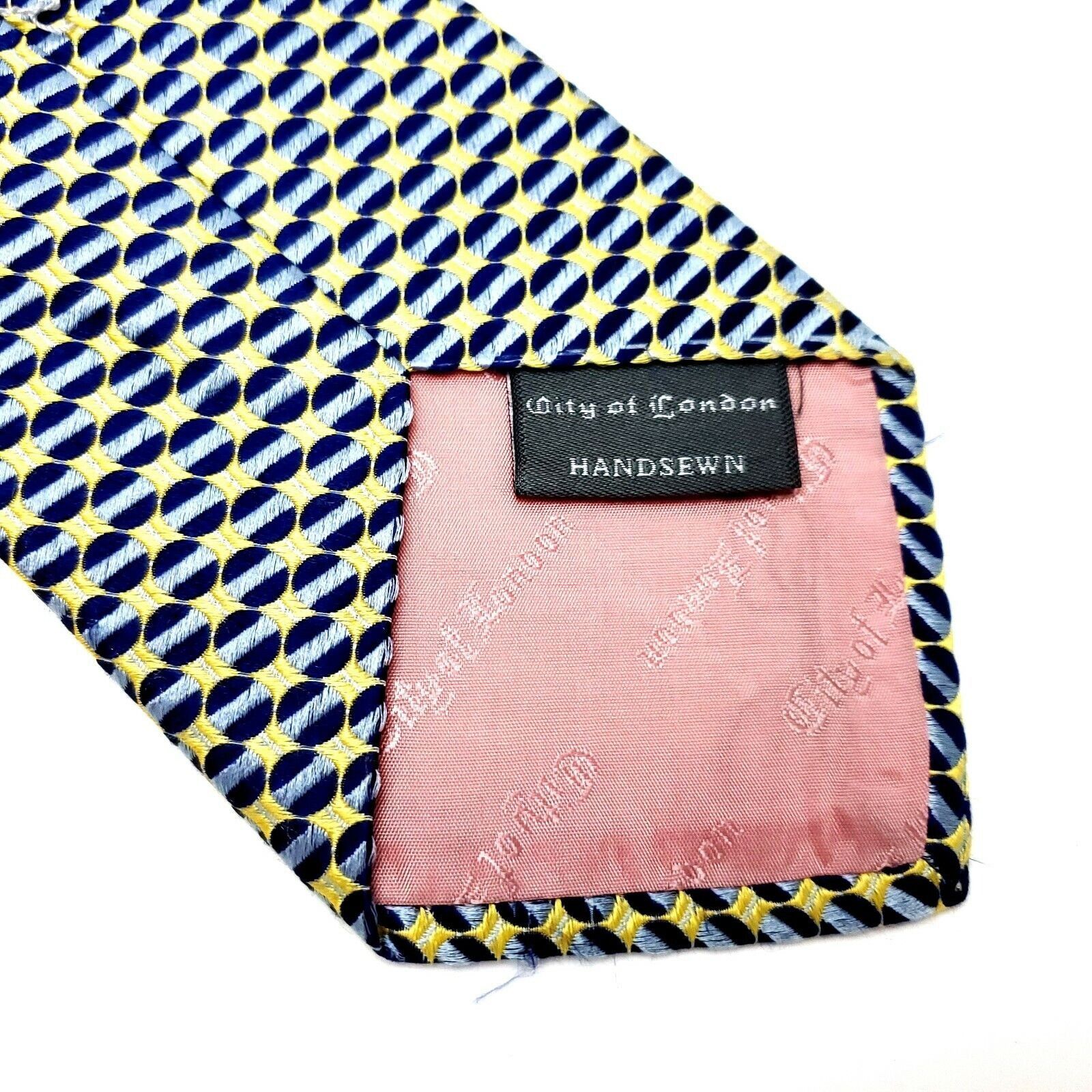 Vintage Ferrell Reed Silk Tie Woven Blue Yellow Geometric Wide City Size ONE SIZE - 4 Thumbnail