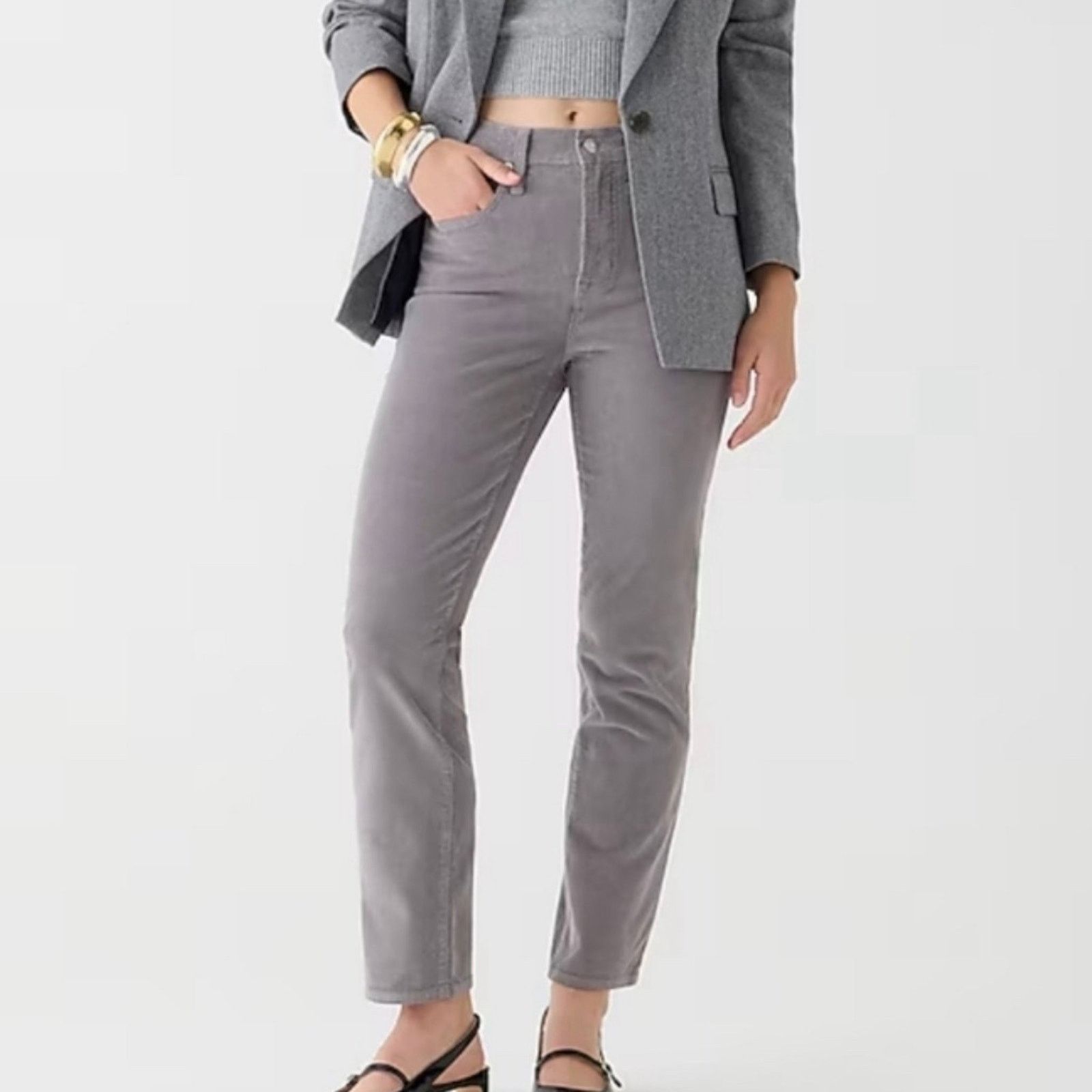 J.Crew J CREW GREY CORDUROY MID RISE STRAIGHT PANTS JEANS SZ 27 Size 27" / US 4 / IT 40 - 1 Thumbnail