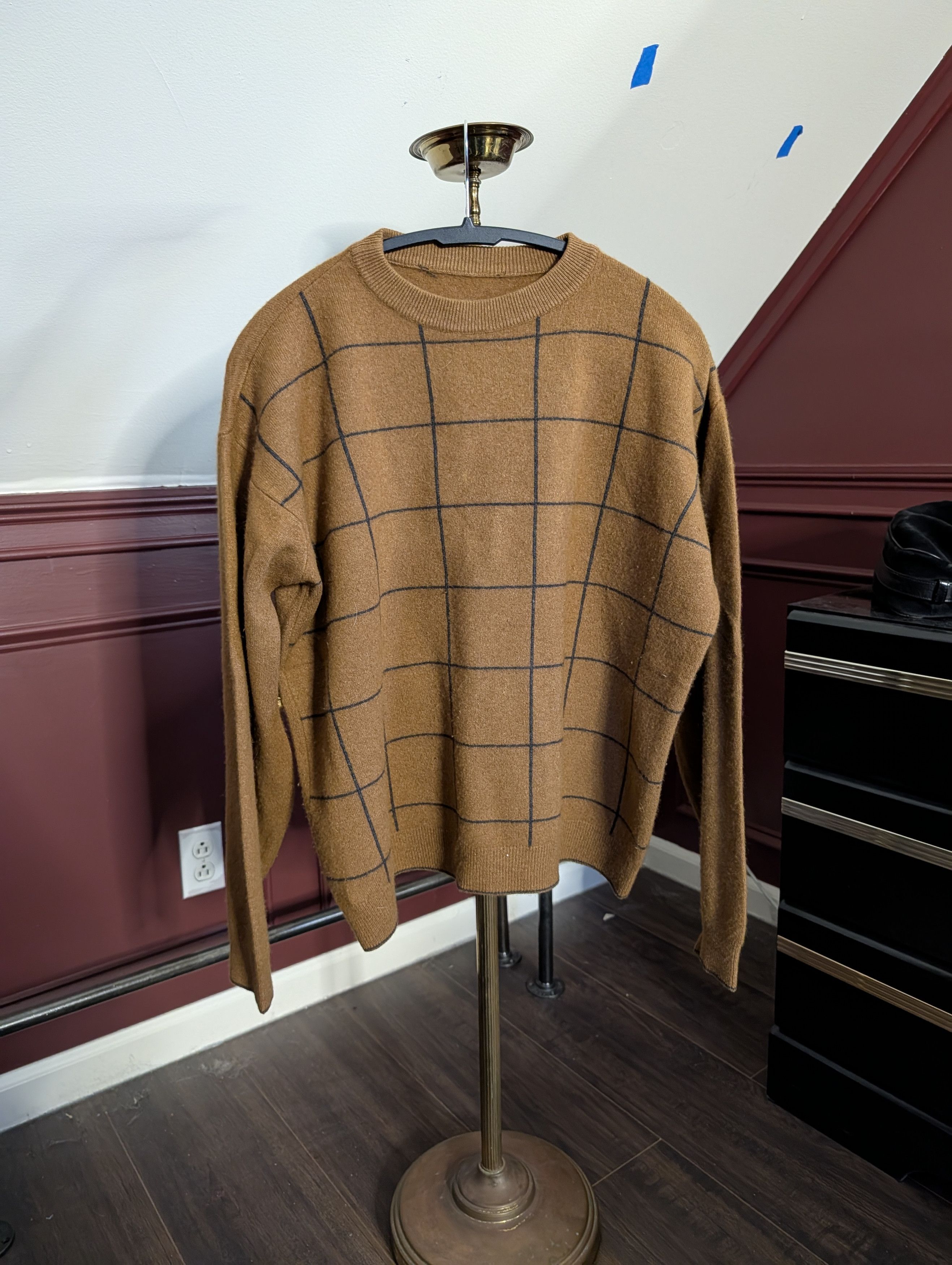 Scott Barber VTG brown check cashmere/wool Italian knit sweater Size US XL / EU 56 / 4 - 1 Thumbnail