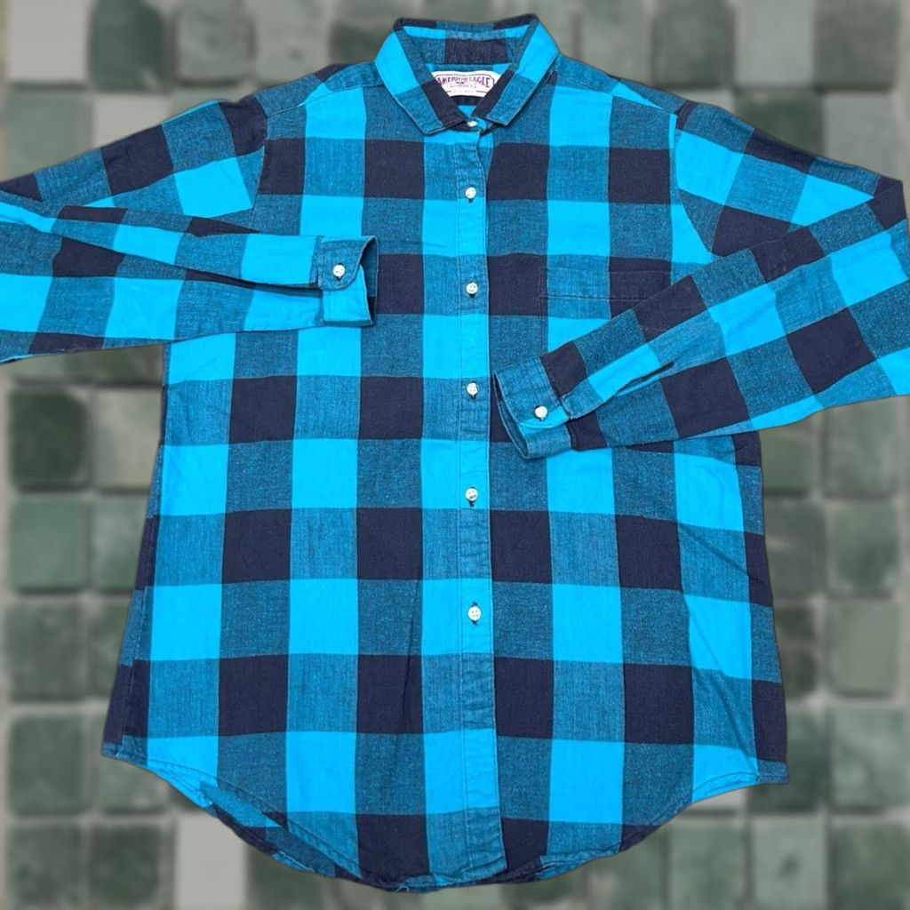 American Eagle Outfitters VINTAGE American Outfitters For Her Womens Grunge 90s Flannel Plaid Teal Blue Shirt M Casual, Travel Womens 90s Grunge USA Pocketed Button-Up Shirt Size M / US 6-8 / IT 42-44 - 1 Thumbnail