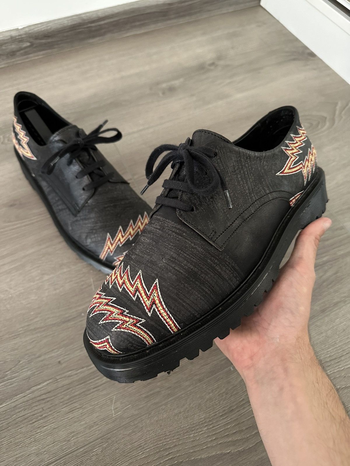 image of Our Legacy Ss15 Combat Derbies Snake Flame Shoes in Black, Men's (Size 11)