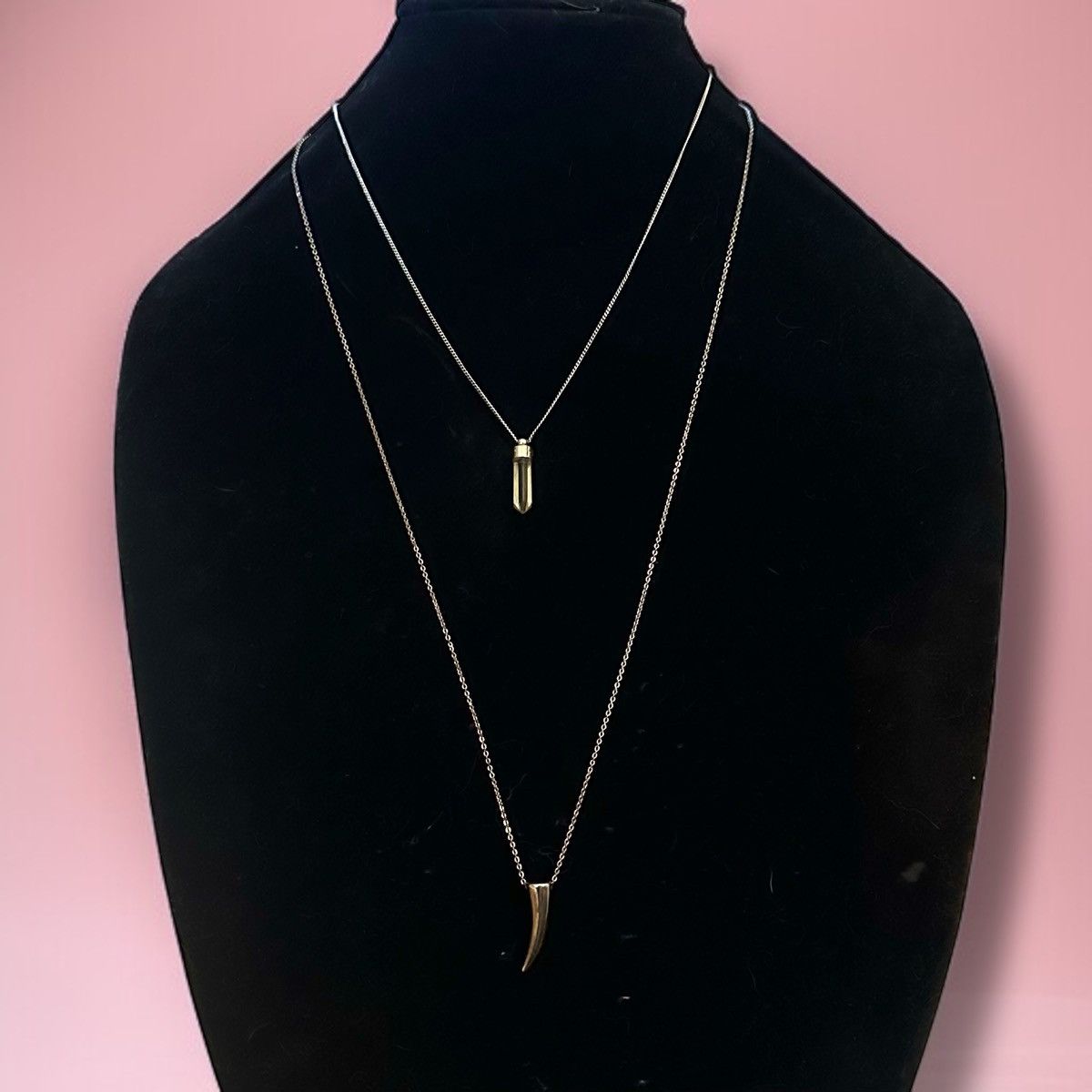 Other Two tone layered crystal and horn pendants necklace Size ONE SIZE - 1 Thumbnail