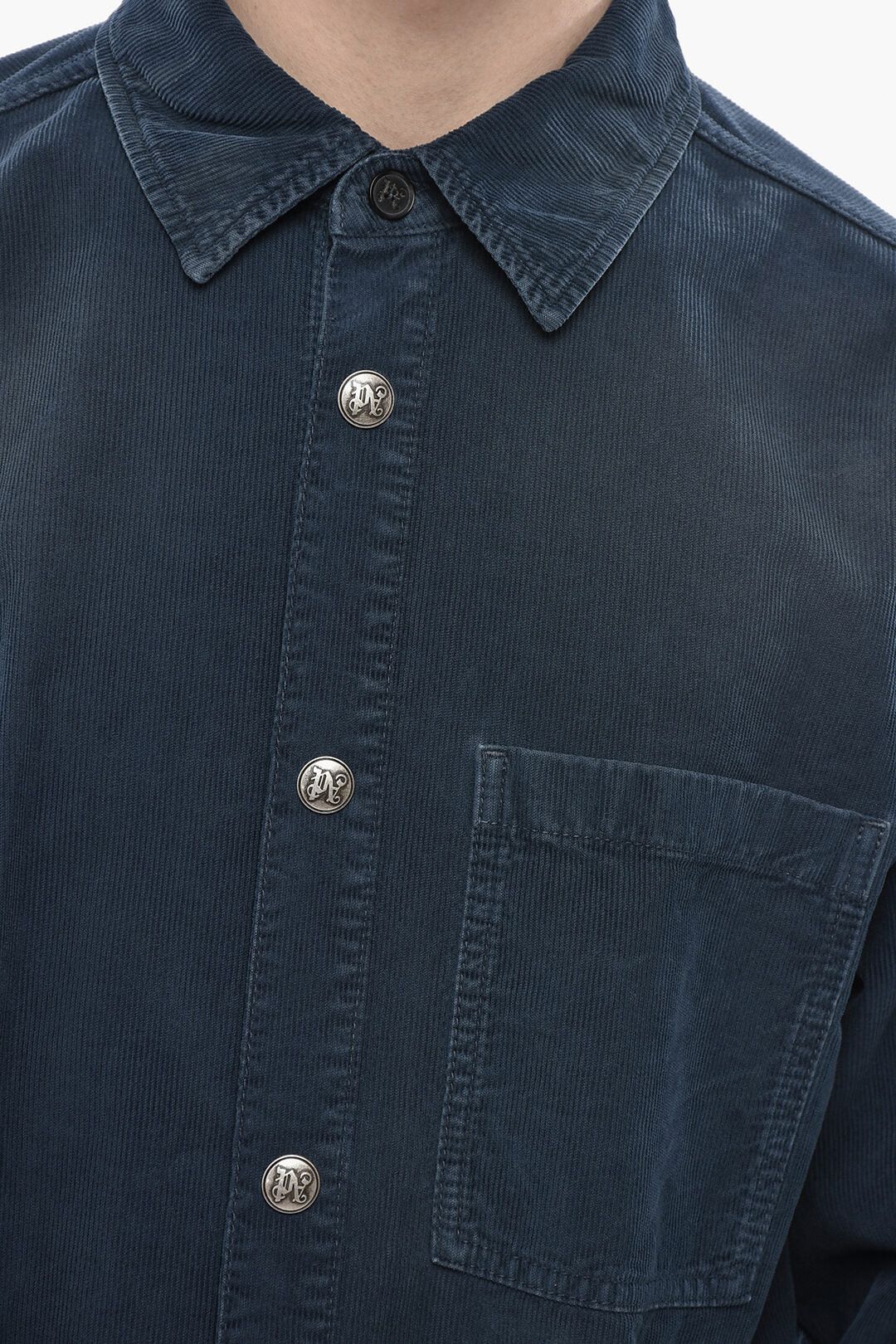 Palm Angels og1mm0226 Ribbed Velour Overshirt in Blue Size US L / EU 52-54 / 3 - 3 Thumbnail