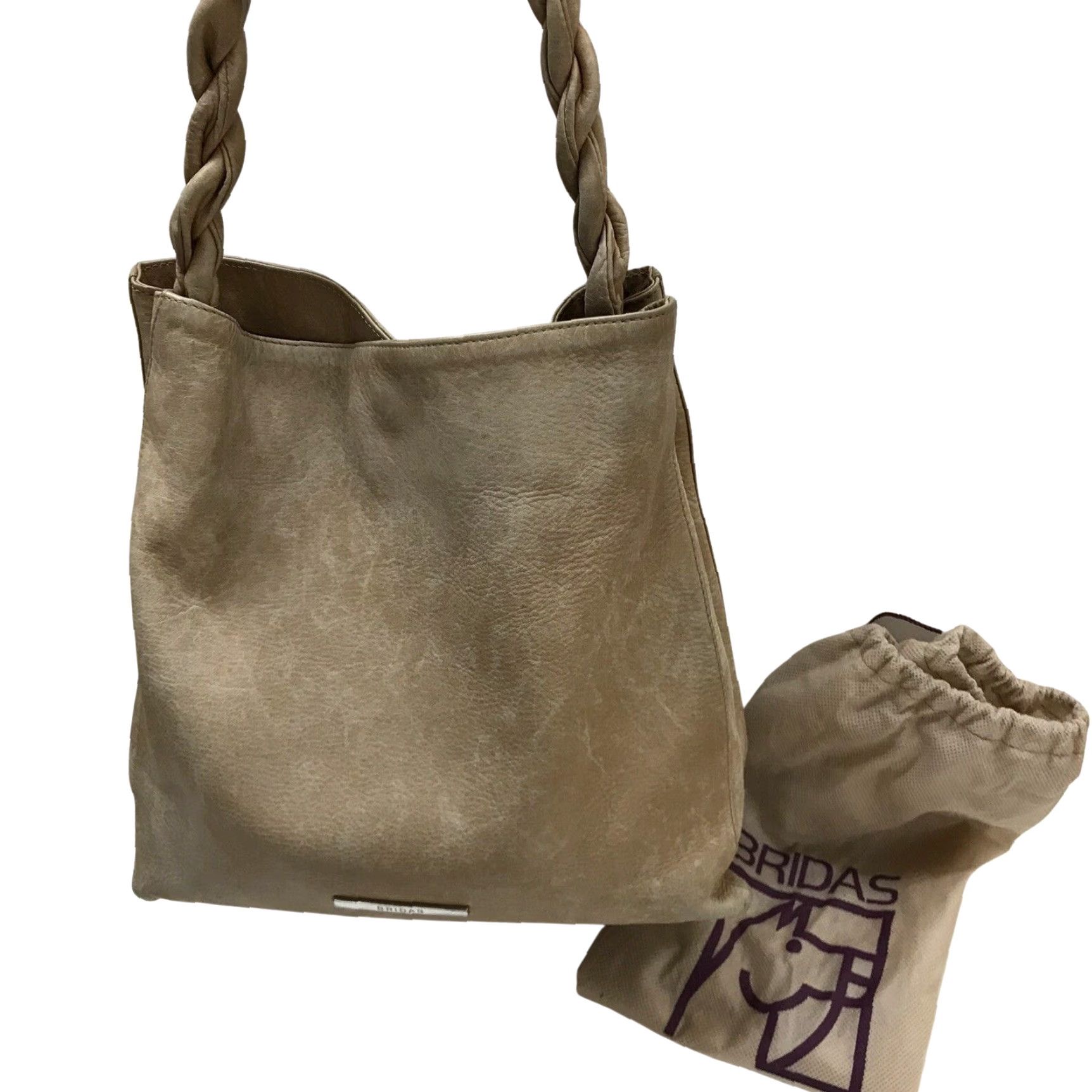Twisted X VINTAGE Bridas Brown Tan Soft Leather Shoulder Bag Twisted Strap Spain Snap Closure 12" Bridas 12" x 12" x 3" 11.5" strap drop Womens Bag Size ONE SIZE - 2 Thumbnail