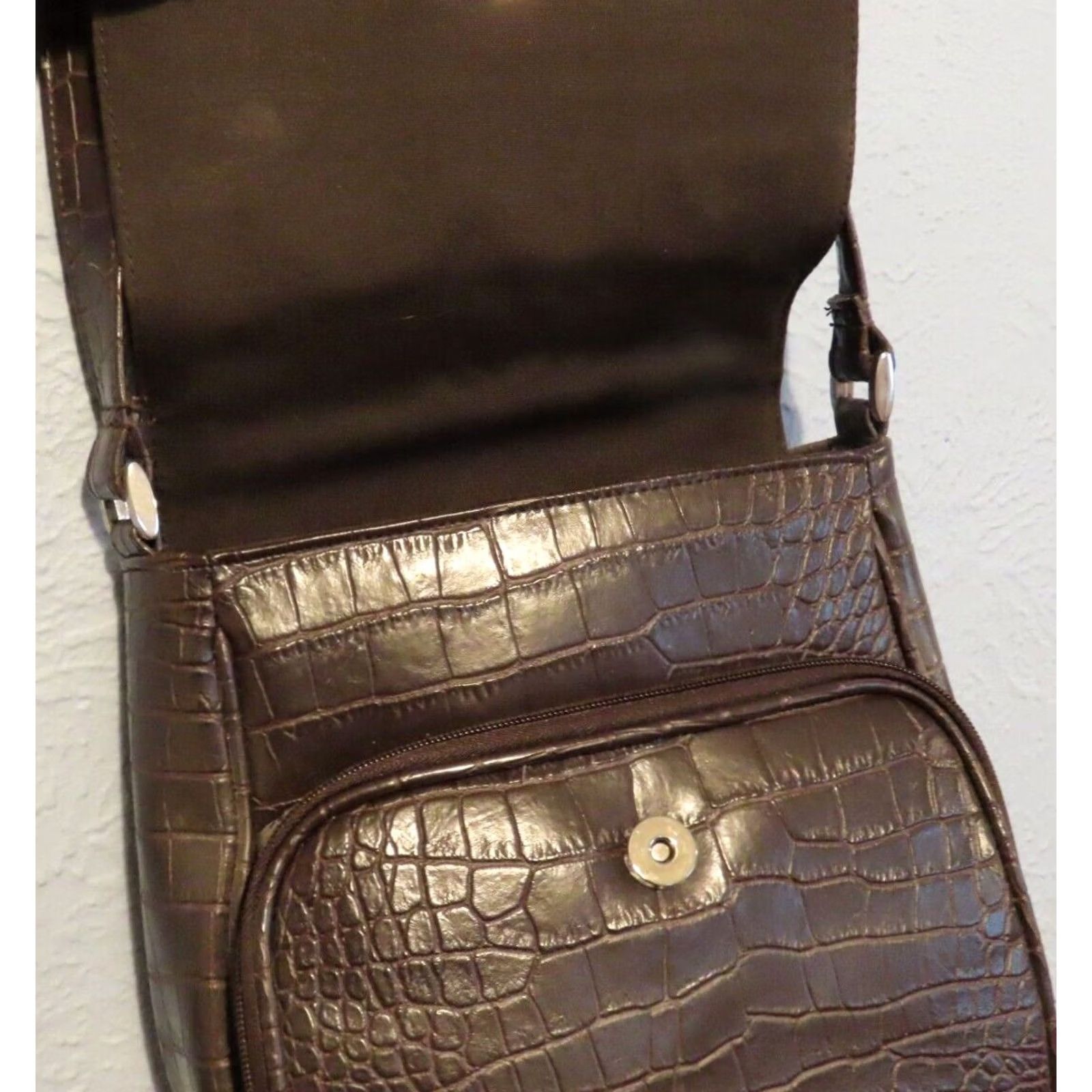 Vintage Frankie & Johnnie Crossbody Purse Brown Leather Shoulder Bag Women Medium 8x4x10 Faux Animal Skin Faux Leather Brown Black Lining Purse Size ONE SIZE - 5 Thumbnail