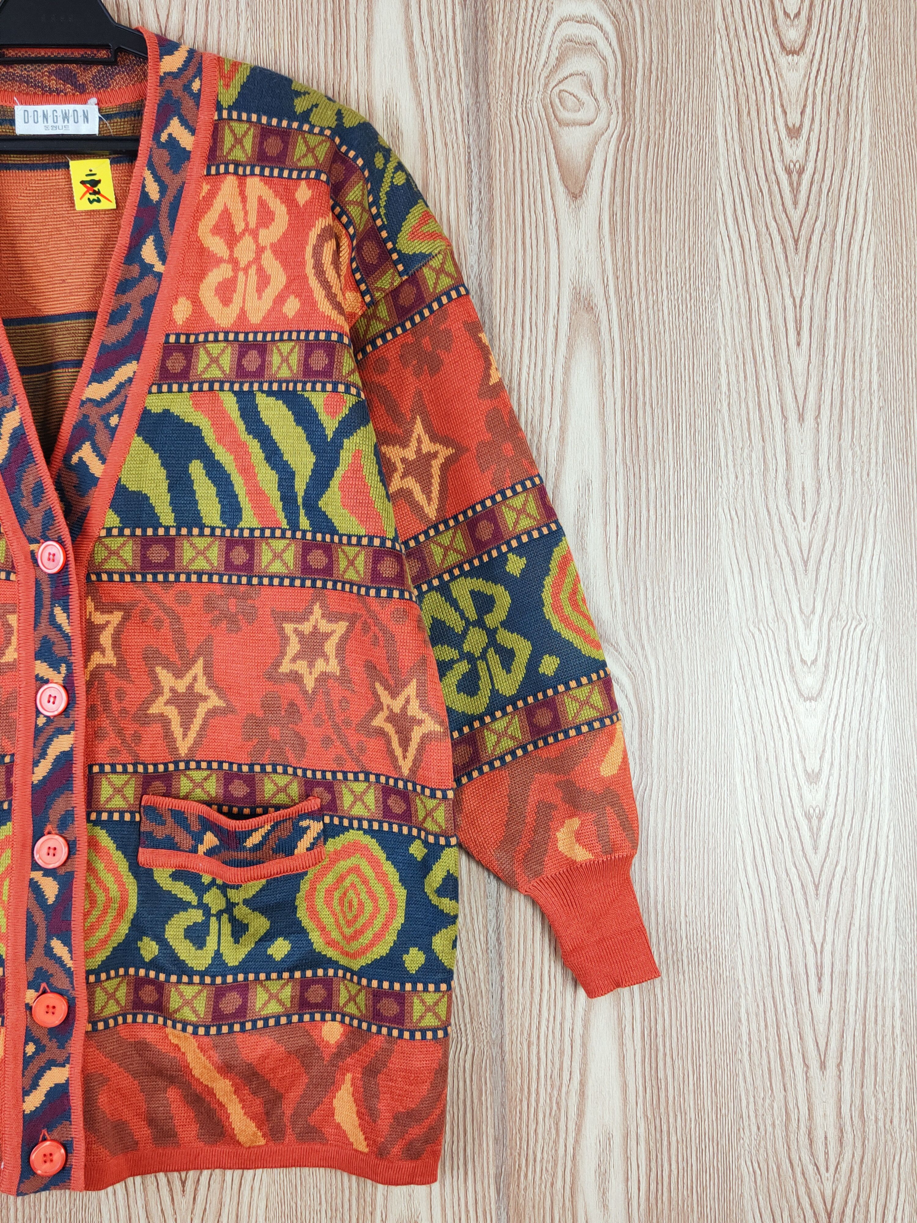 Vintage Dongwon Orange art Knitwear Cardigan #W746 Size US L / EU 52-54 / 3 - 5 Thumbnail